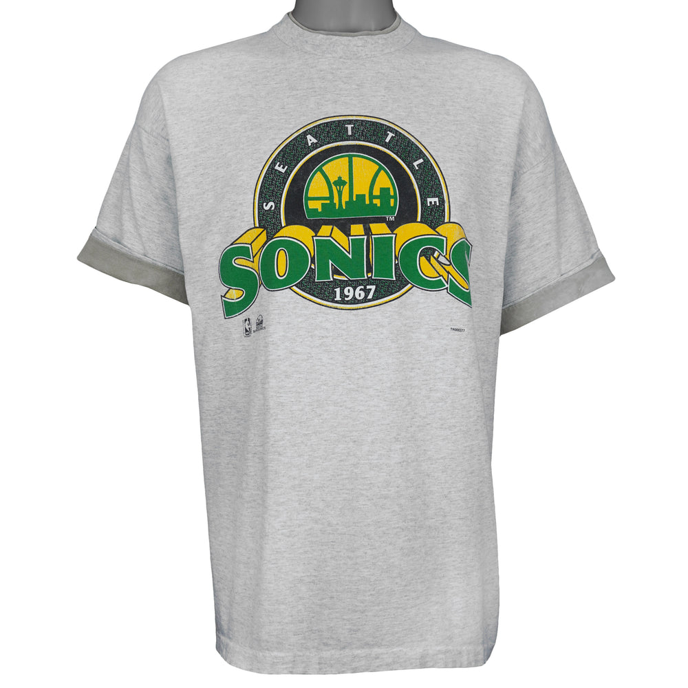 NBA (Signal) - Seattle Supersonics Roll Up Sleeves T-Shirt 1990s X-Large Vintage Retro Basketball