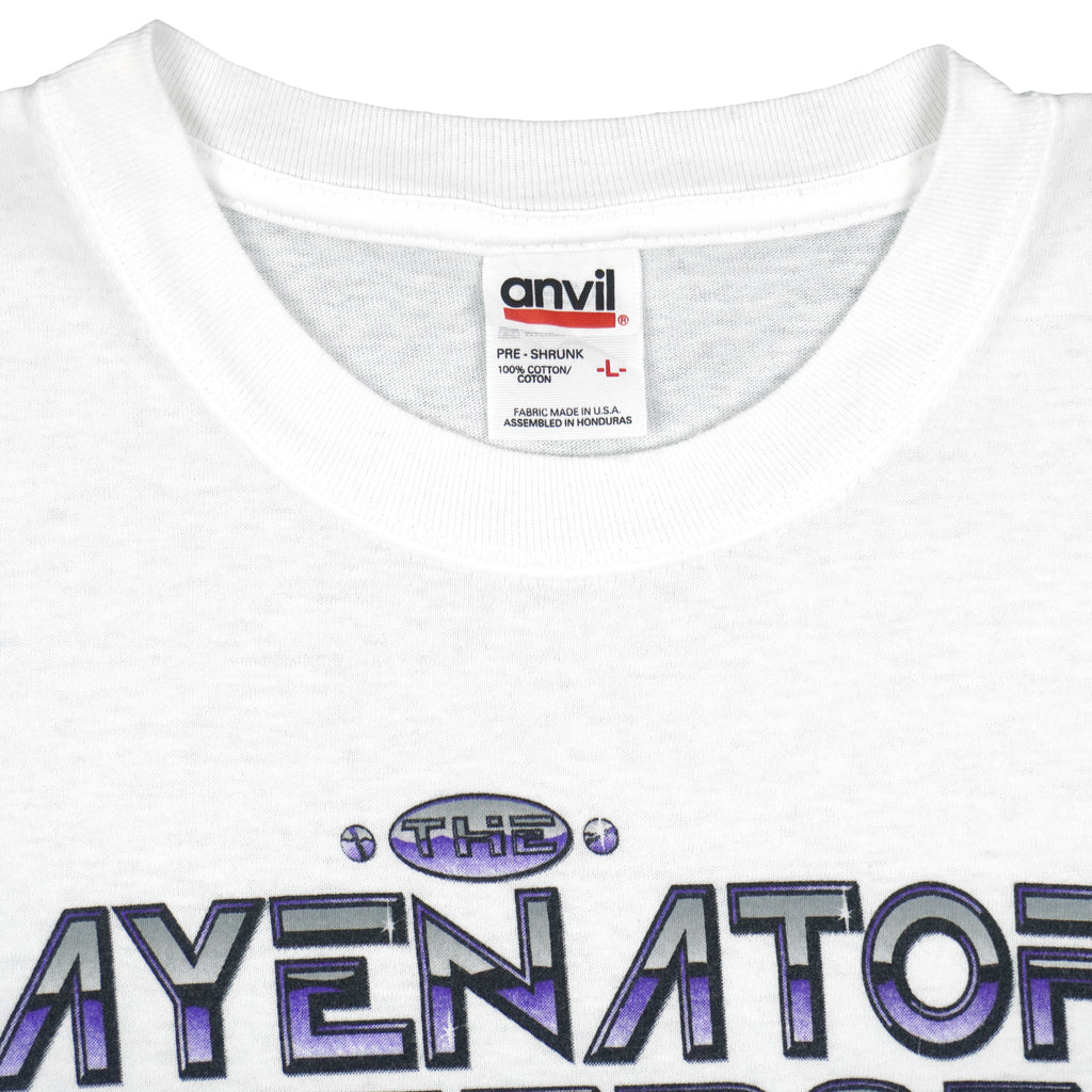 NFL (Anvil) - Baltimore Ravens Ray Lewis Rayenator Defense Spell-Out T-Shirt 2001 Large Vintage Retro Football