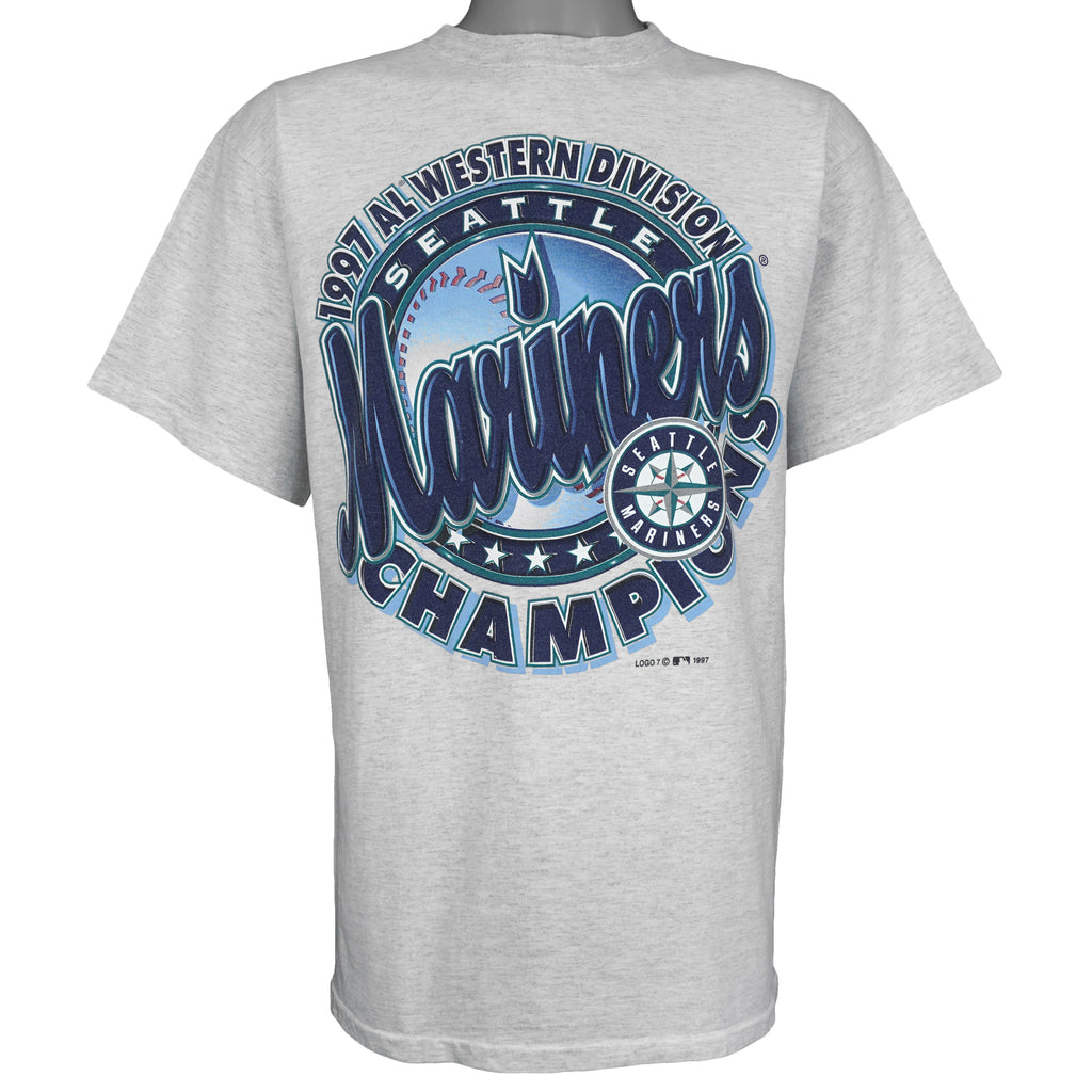 MLB (Logo 7) - Seattle Mariners Western Division Champions T-Shirt 1997 Large Vintage Retro Baseball