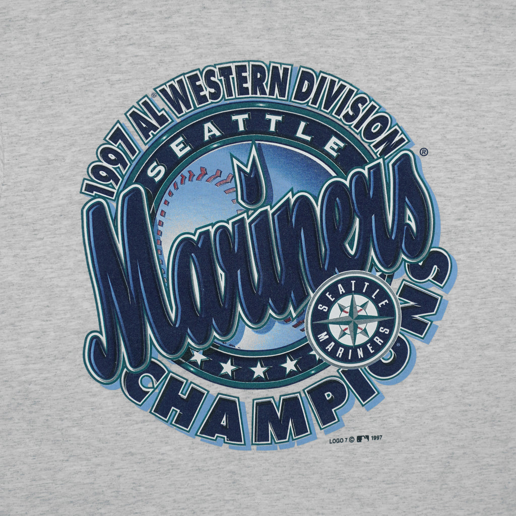 MLB (Logo 7) - Seattle Mariners Western Division Champions T-Shirt 1997 Large Vintage Retro Baseball