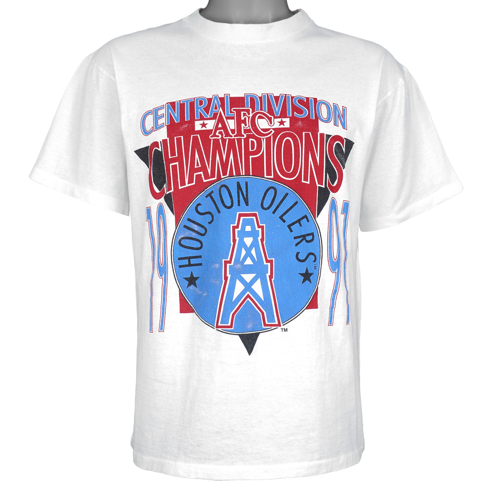 Vintage NFL (Tournament) - Houston Oilers AFC Central Division Champions T-Shirt 1991 Medium in white