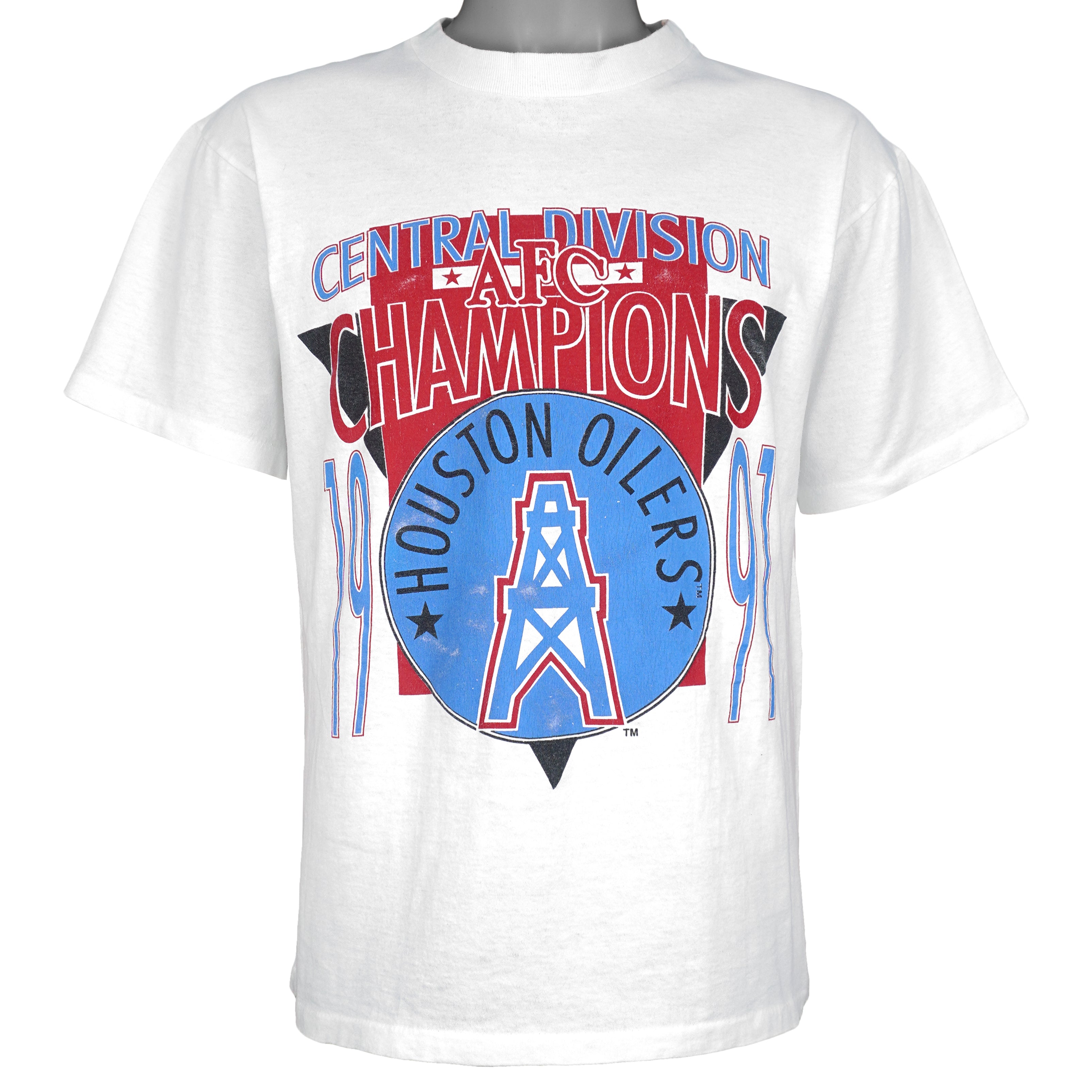 Vintage NFL (Tournament) - Houston Oilers AFC Central Division Champions T-Shirt 1991 Medium in white