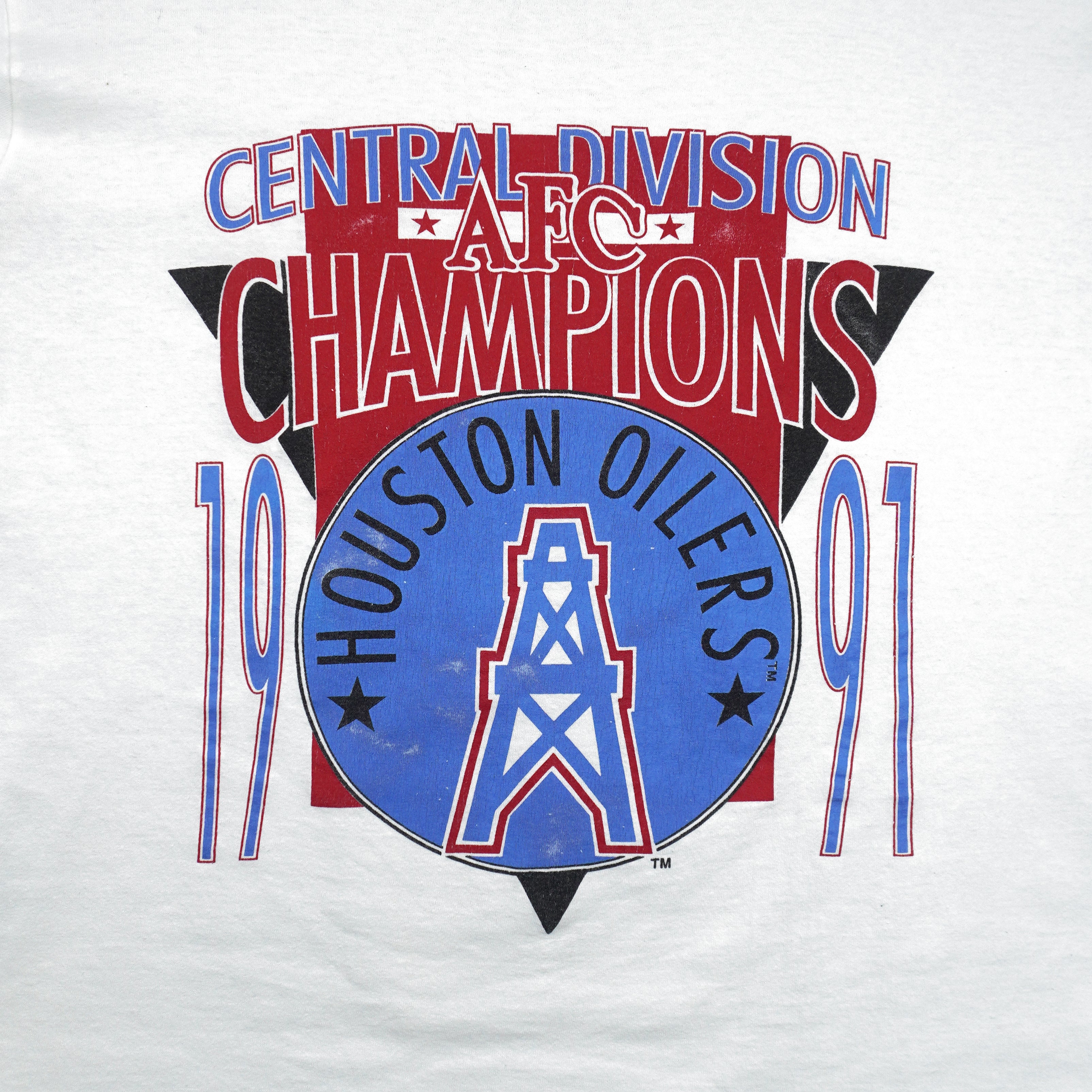 Vintage NFL (Tournament) - Houston Oilers AFC Central Division Champions T-Shirt 1991 Medium in white
