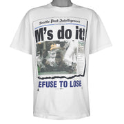 MLB (Jerzees) - Seattle Mariners Front Pages T-Shirt 1995 X-Large Vintage Retro Baseball