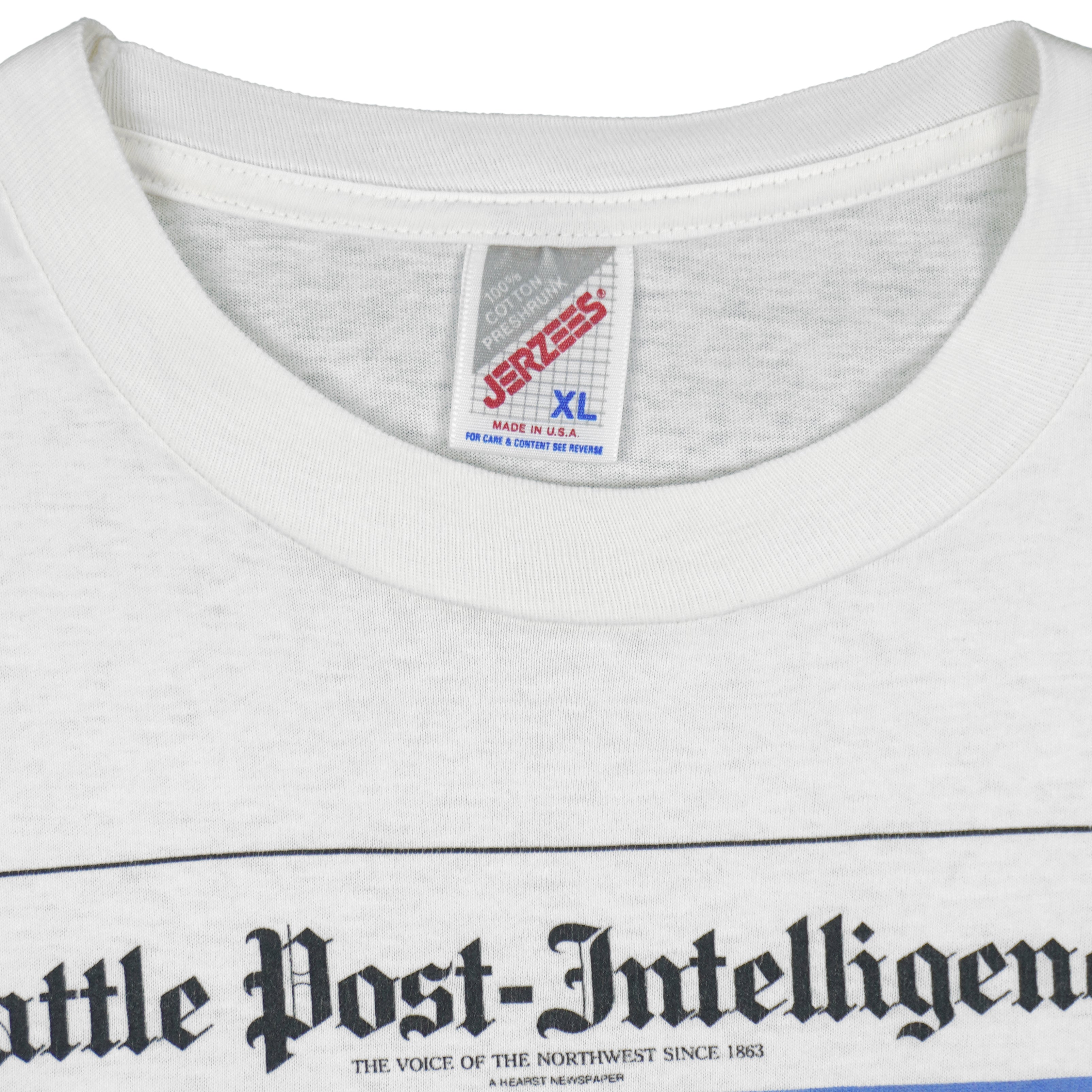MLB (Jerzees) - Seattle Mariners Front Pages T-Shirt 1995 X-Large Vintage Retro Baseball