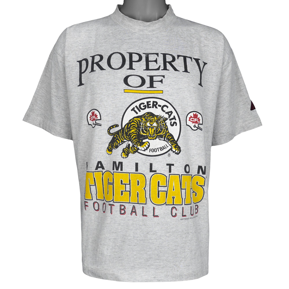 Vintage CFL (Softwear) - Property of Hamilton Tiger-Cats Football Club T-Shirt 1992 Large in gray