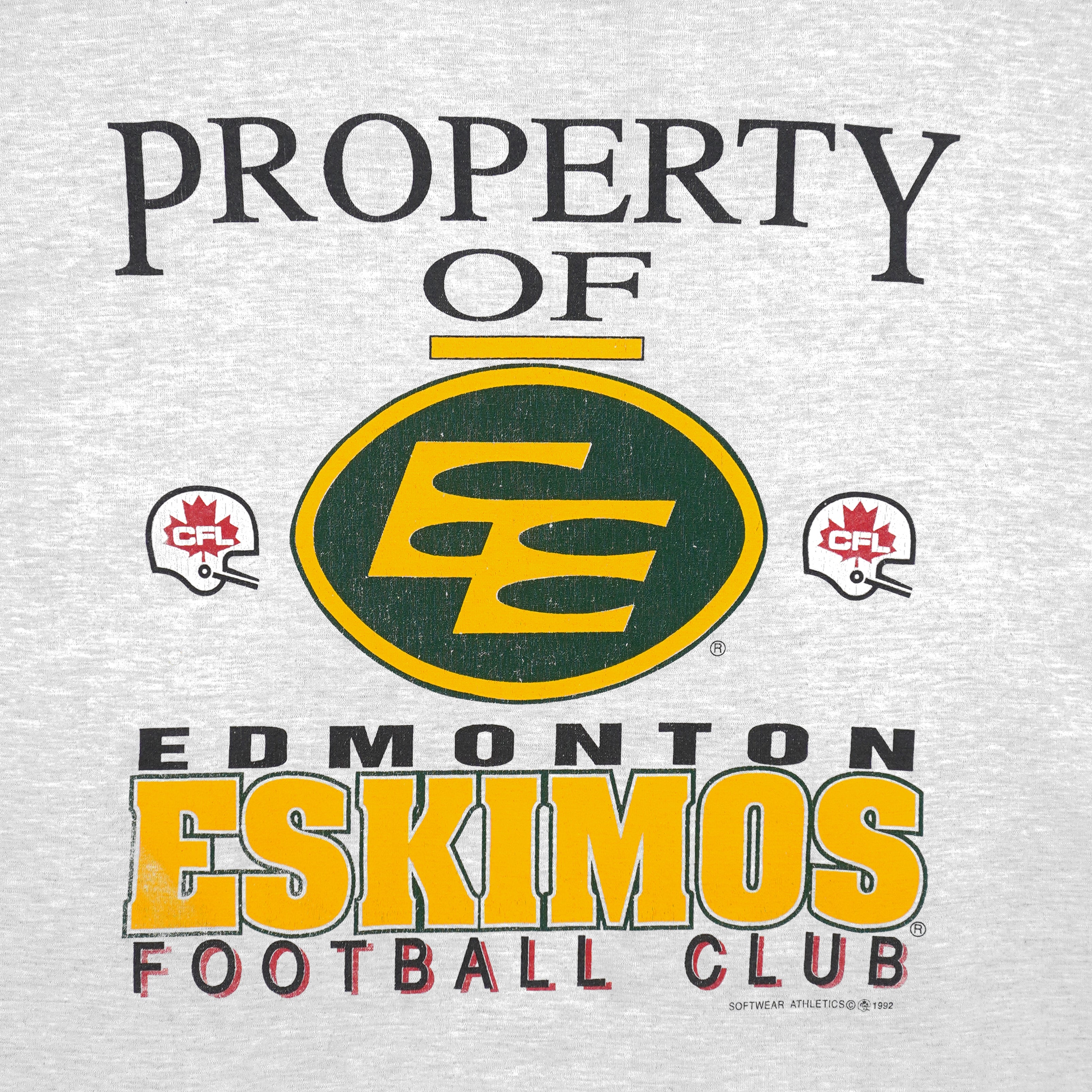 Vintage CFL (Softwear) - Property of Edmonton Eskimos Football Club T-Shirt 1992 X-Large in gray