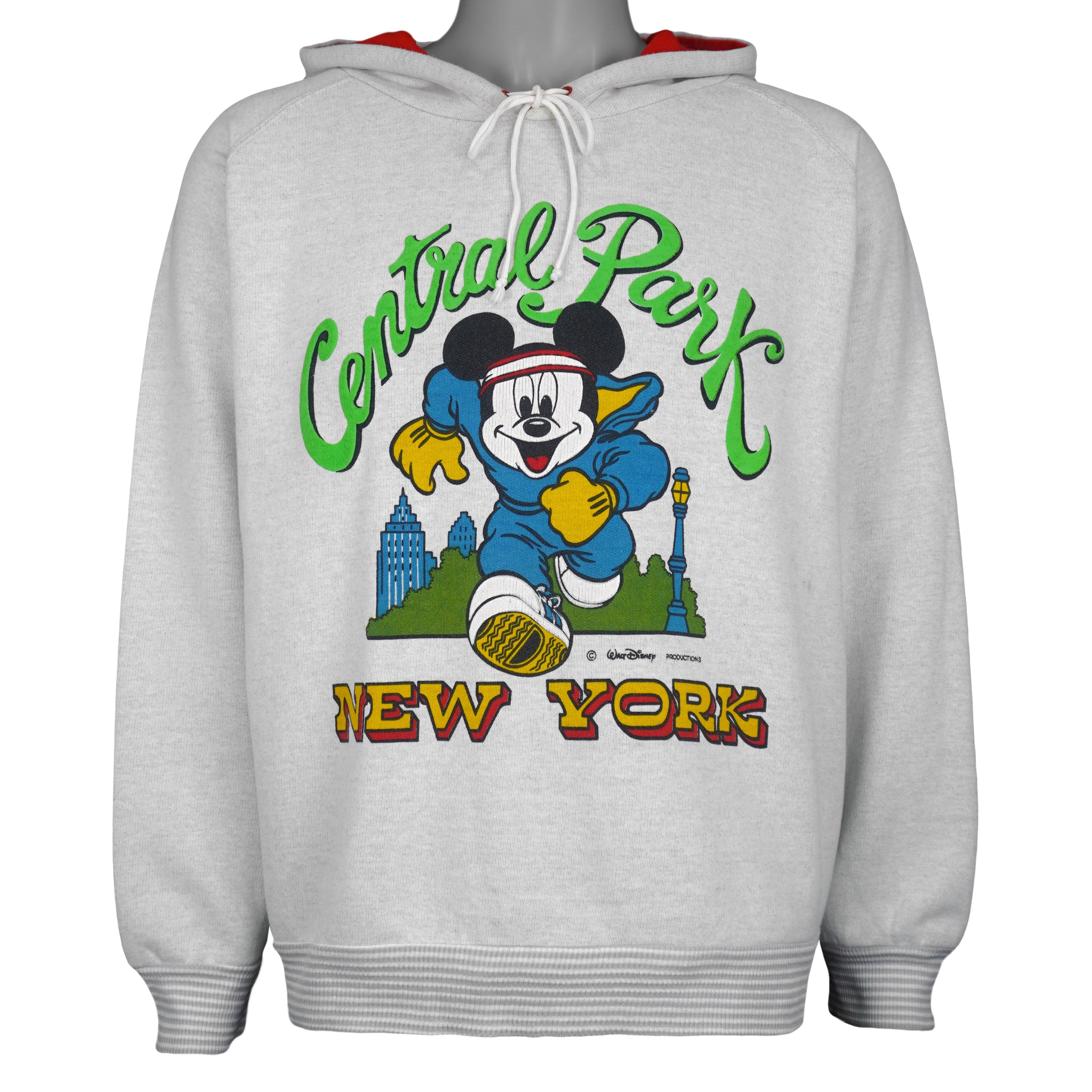 Disney - Mickey Mouse Central Park New York Hooded Sweatshirt 1990s Medium Vintage Retro
