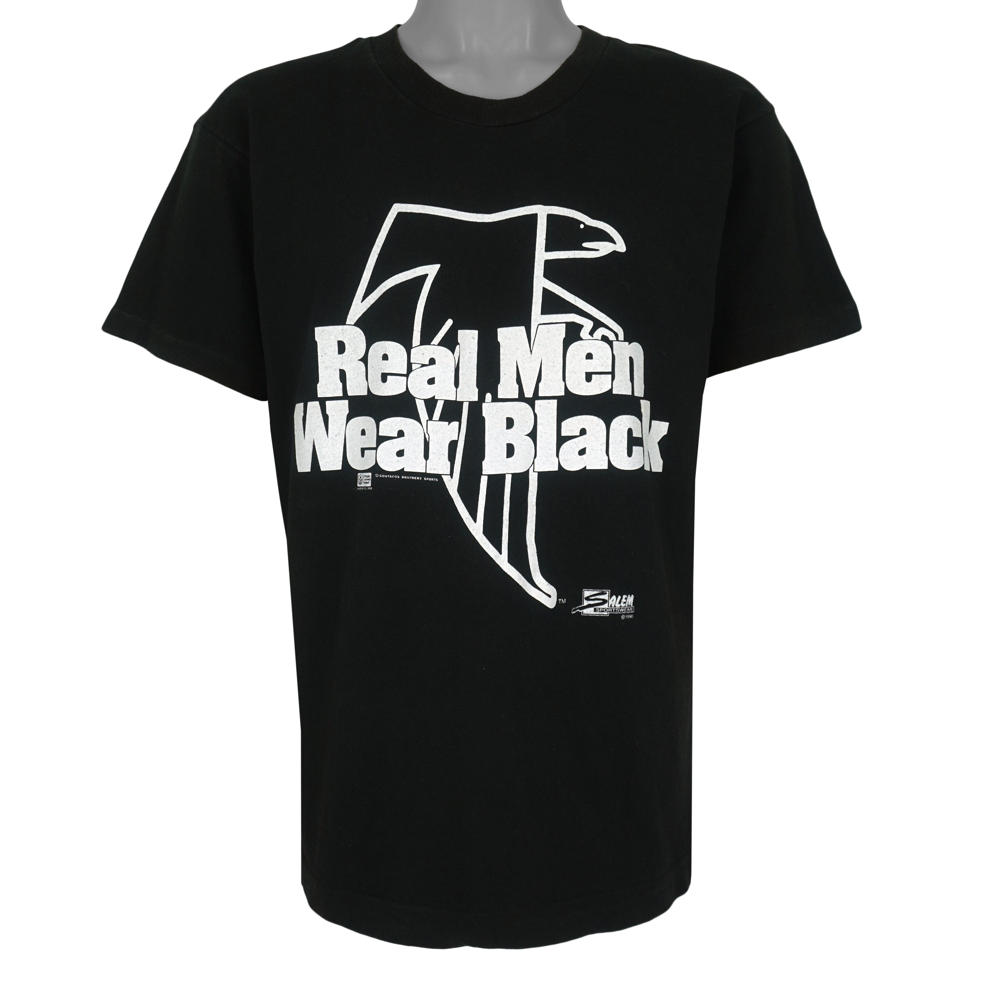 NFL (Salem) - Atlanta Falcons Real Men Wear Black T-Shirt 1990 Large Vintage Retro Football