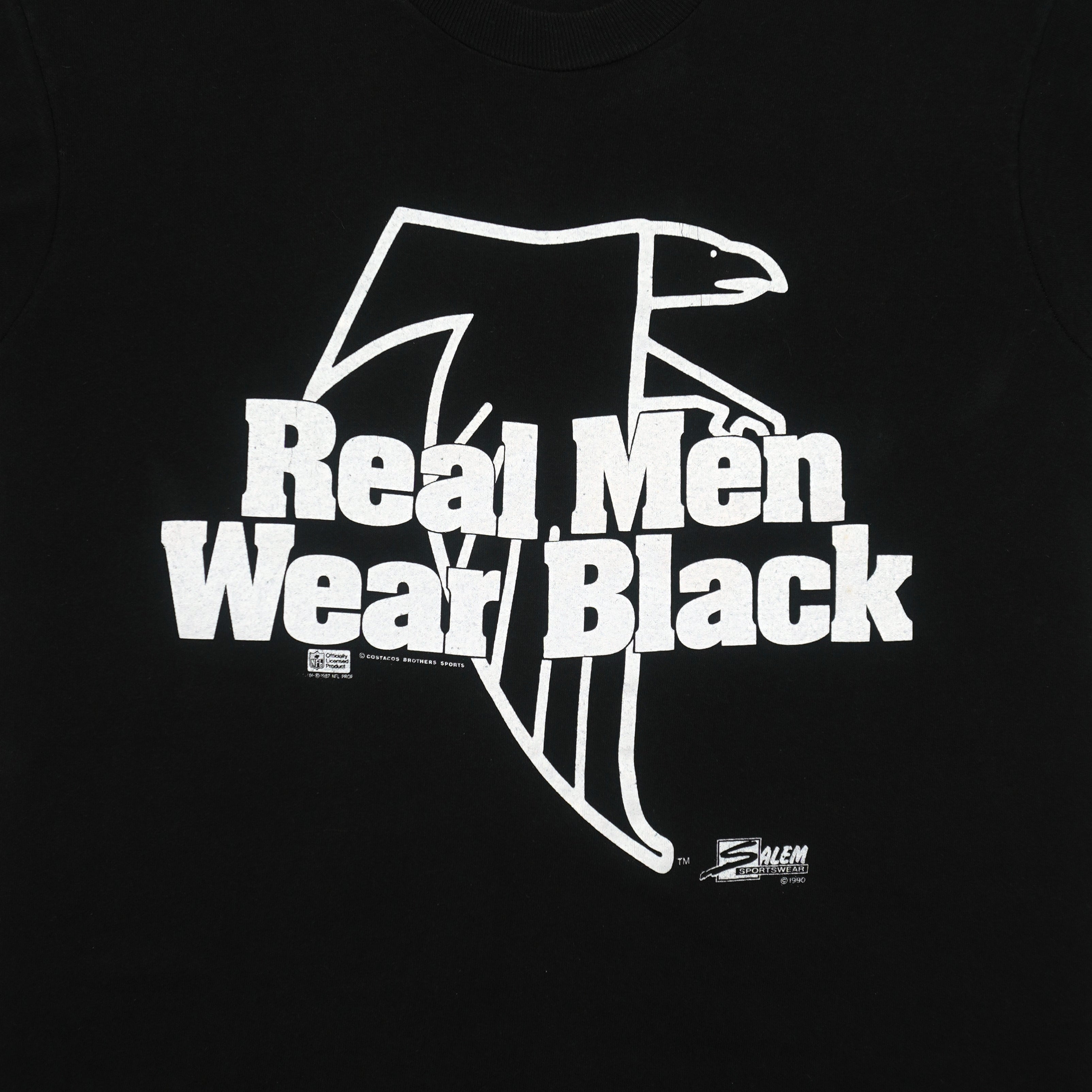 NFL (Salem) - Atlanta Falcons Real Men Wear Black T-Shirt 1990 Large Vintage Retro Football