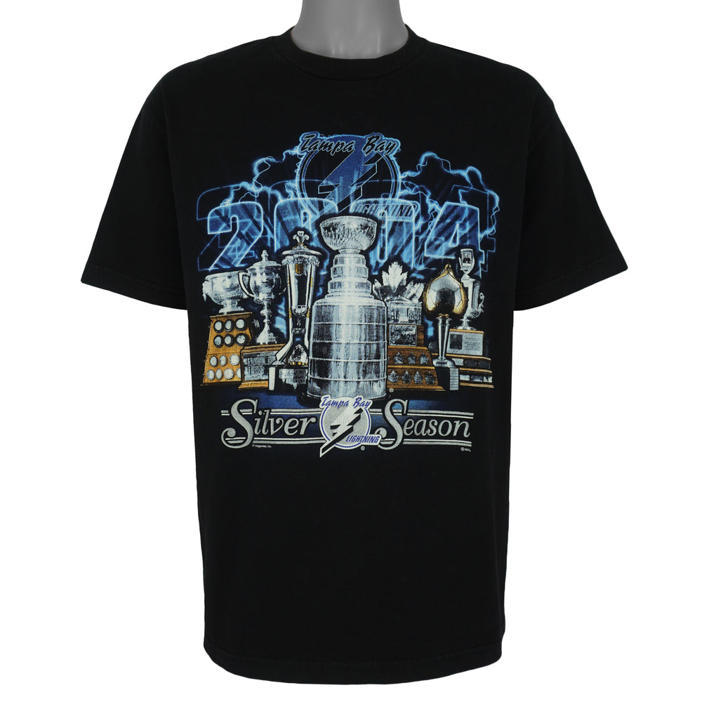 NHL (Lee Sport) - Tampa Bay Lightning Silver Season T-Shirt 2004 Large Vintage Retro Hockey