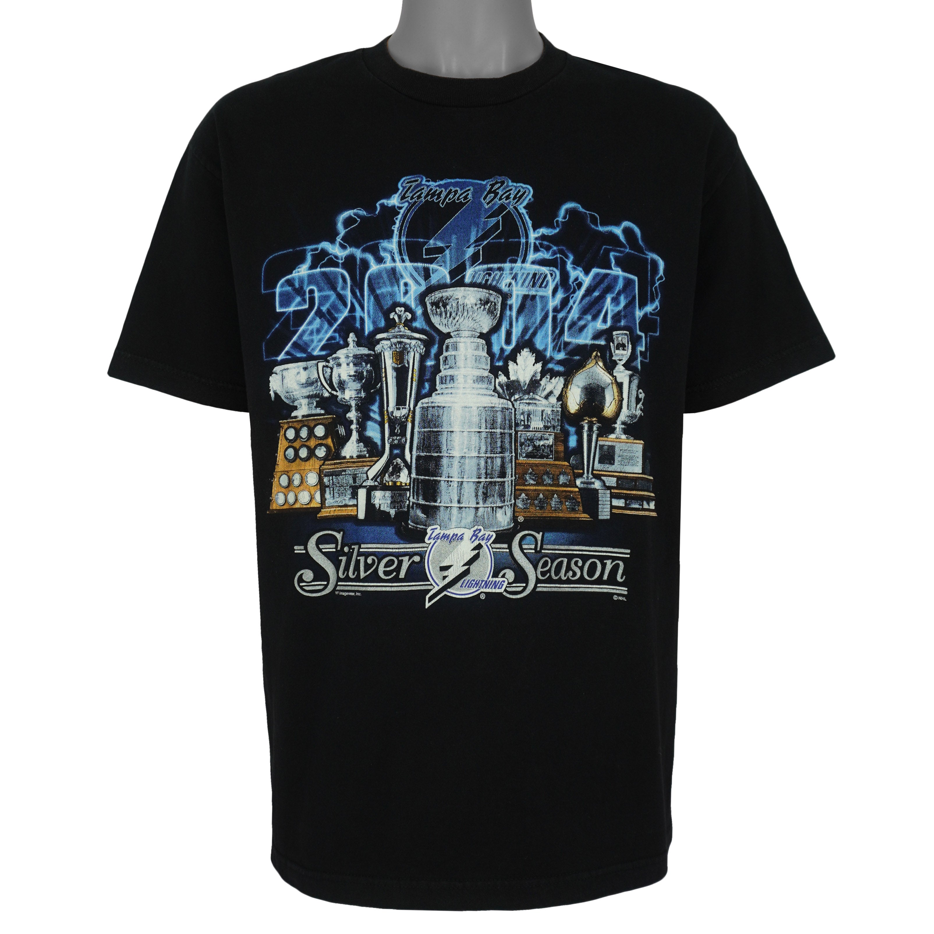 NHL (Lee Sport) - Tampa Bay Lightning Silver Season T-Shirt 2004 Large Vintage Retro Hockey