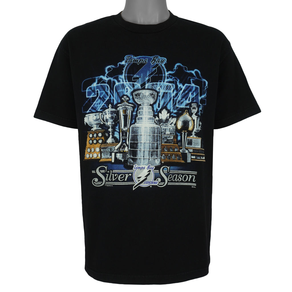 NHL (Lee Sport) - Tampa Bay Lightning Silver Season T-Shirt 2004 Large Vintage Retro Hockey