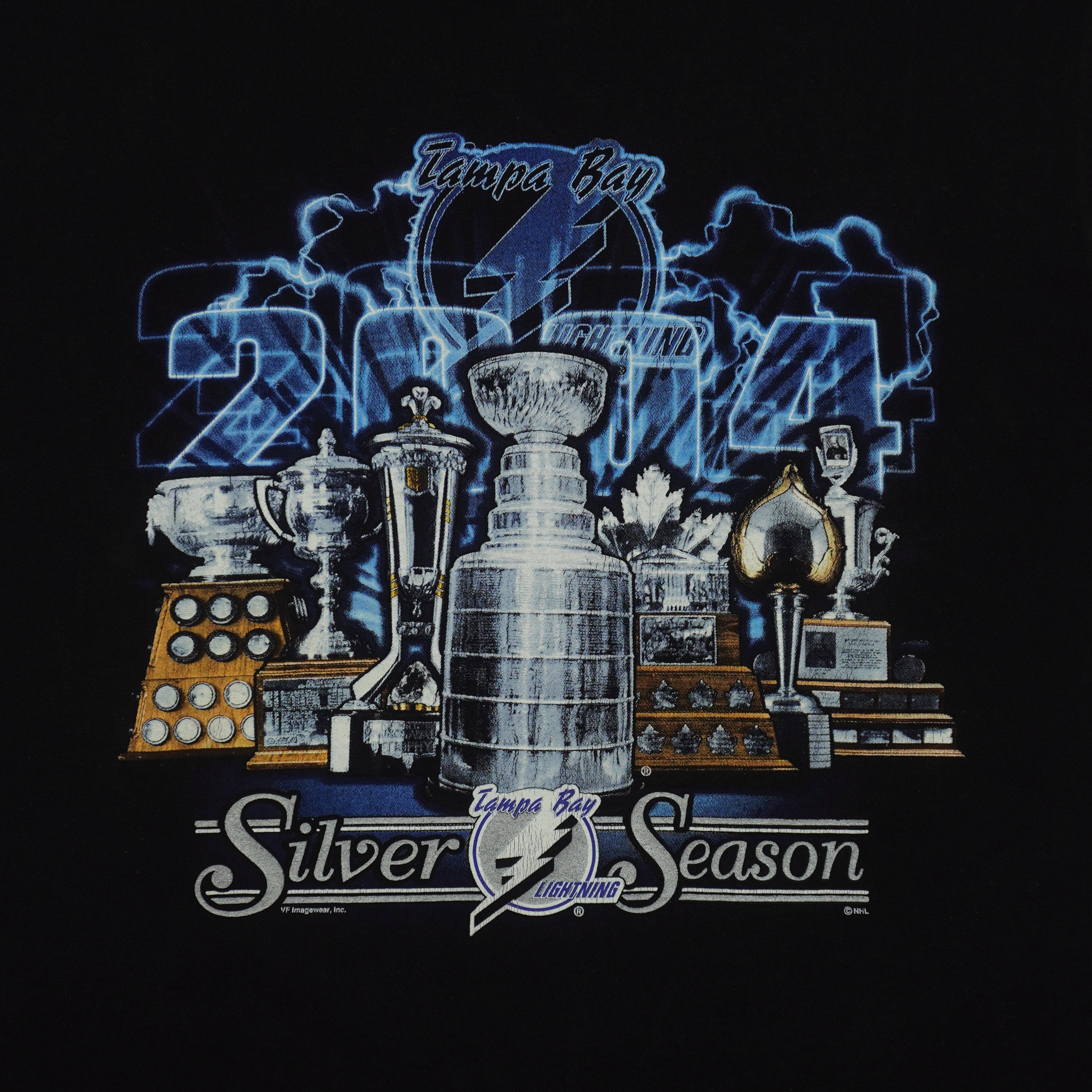 NHL (Lee Sport) - Tampa Bay Lightning Silver Season T-Shirt 2004 Large Vintage Retro Hockey