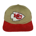 Khaki Chiefs hat with red corduroy brim and arrowhead embroidery
