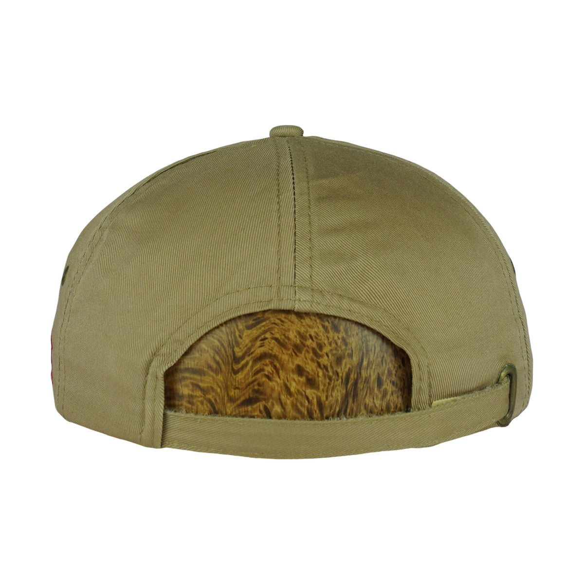 Rear buckle strap on the khaki Chiefs hat