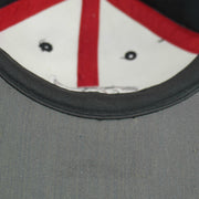 Small mark visible on the gray underside of the brim
