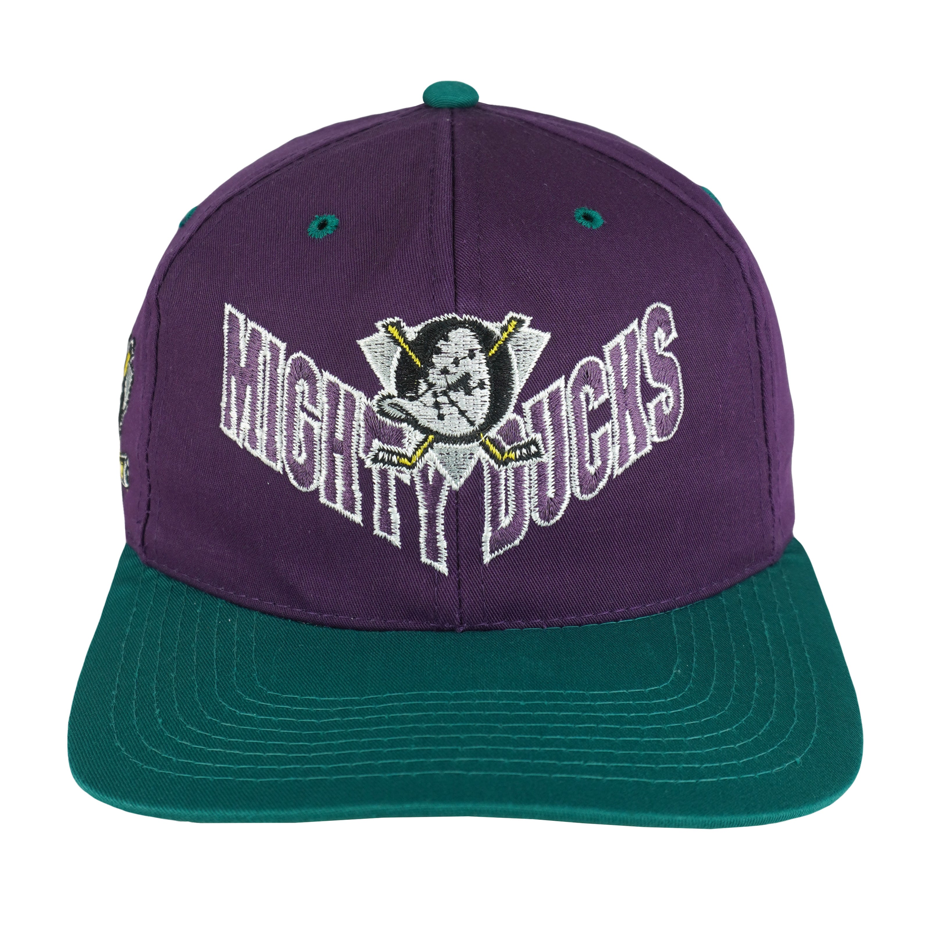 NHL (Annco) - Mighty Ducks Embroidered Snapback Hat 1990s OSFA Vintage Retro Hockey