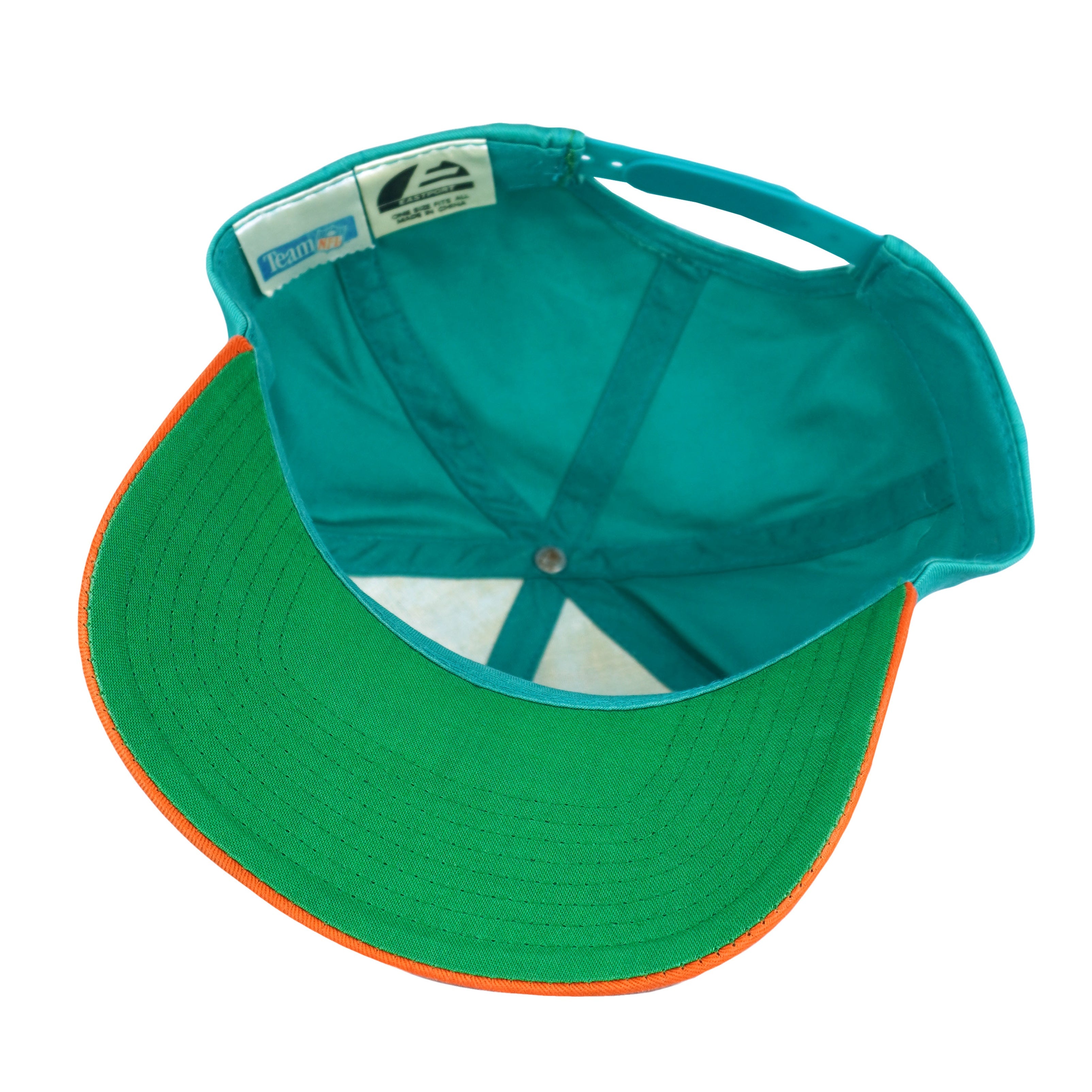 Interior sweatband and green underside of the Dolphins brim