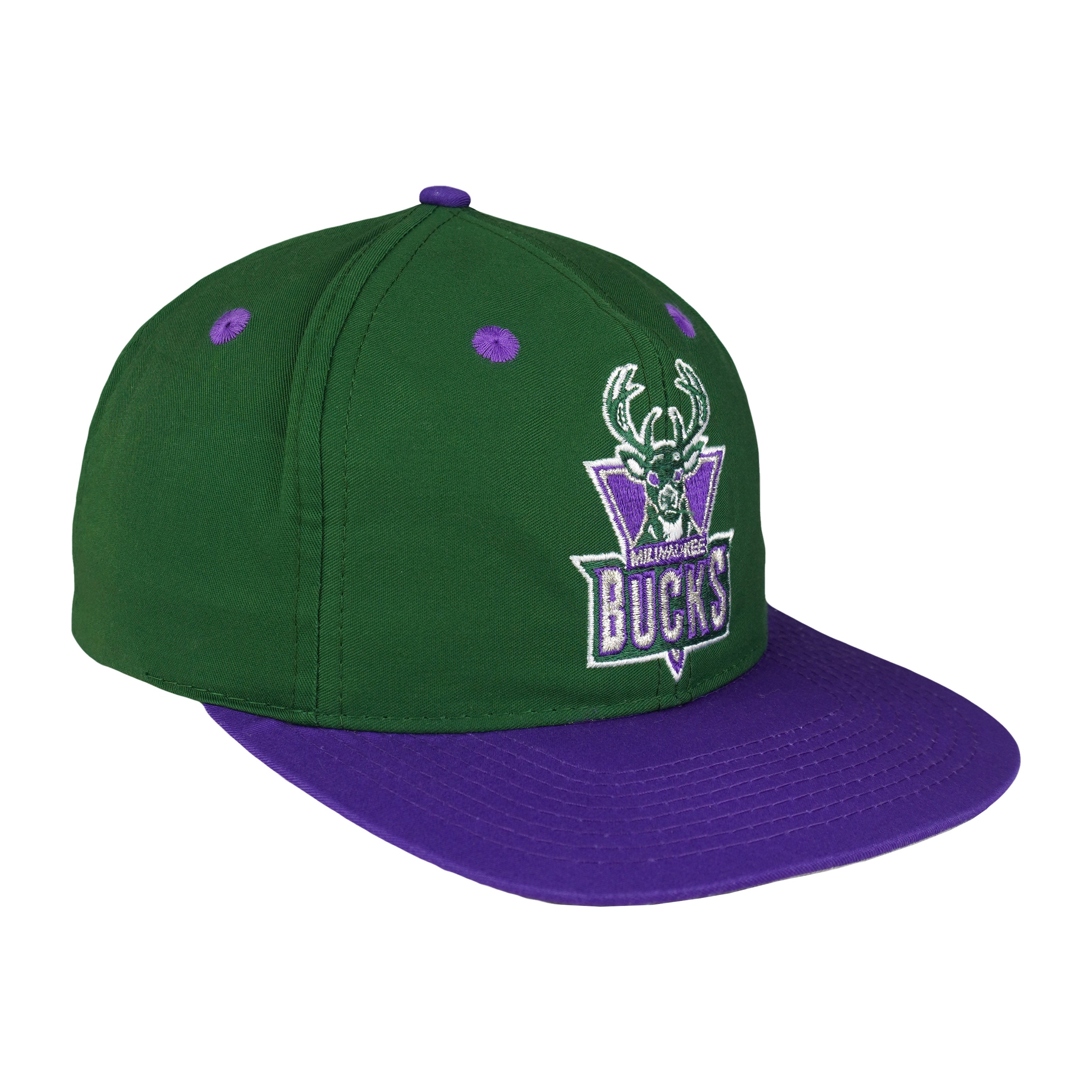 NBA (Logo 7) - Milwaukee Bucks Embroidered Snapback Hat 1990s OSFA Vintage Retro Basketball