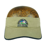 Khaki Rockies visor with embroidered mountain and baseball logo