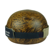Opened Velcro strap at the back of the khaki visor