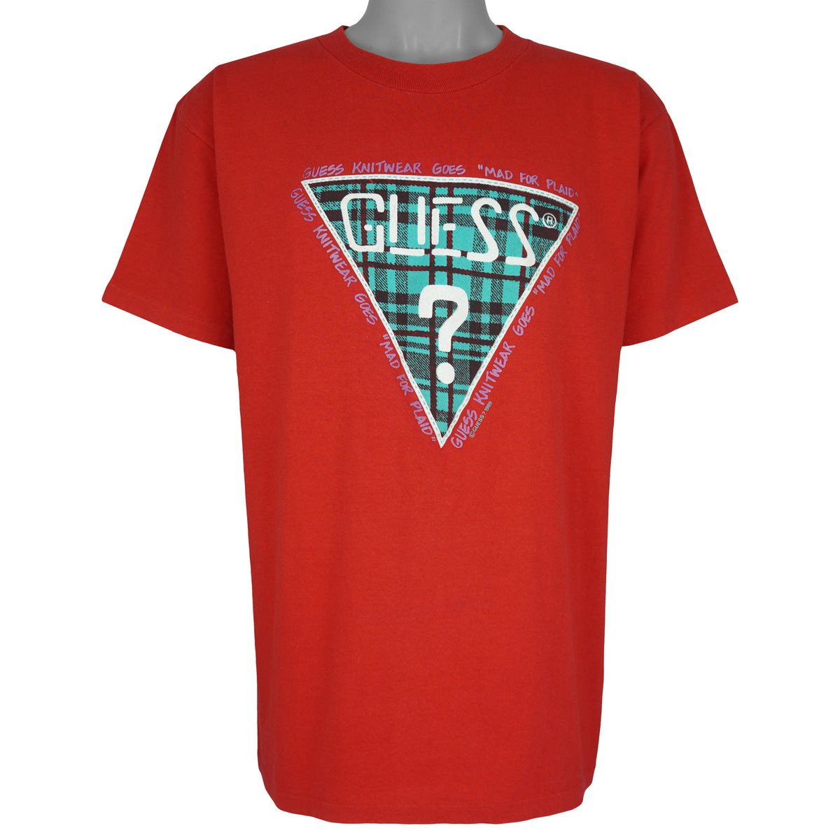 Guess - Mad For Plaid Single Stitch T-Shirt 1989 Large Vintage Retro