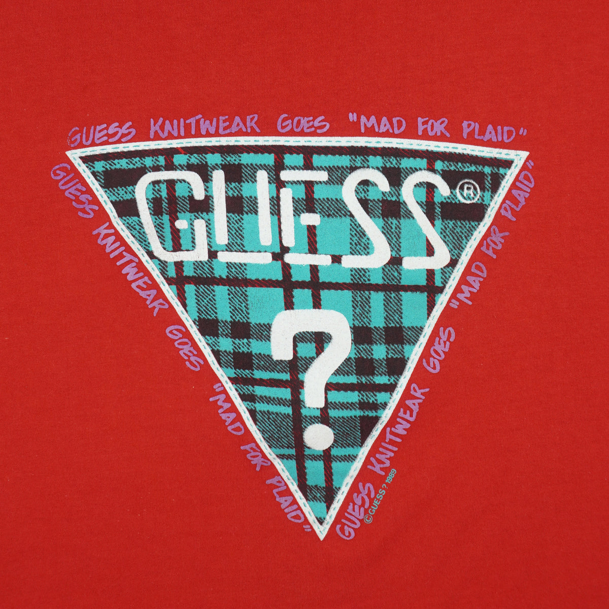 Guess - Mad For Plaid Single Stitch T-Shirt 1989 Large Vintage Retro