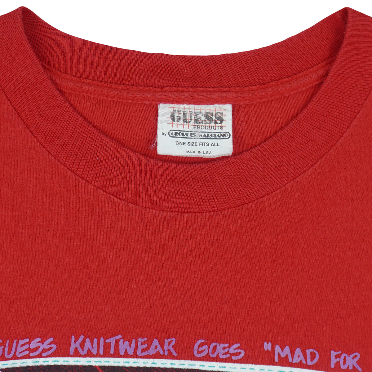 Guess - Mad For Plaid Single Stitch T-Shirt 1989 Large Vintage Retro