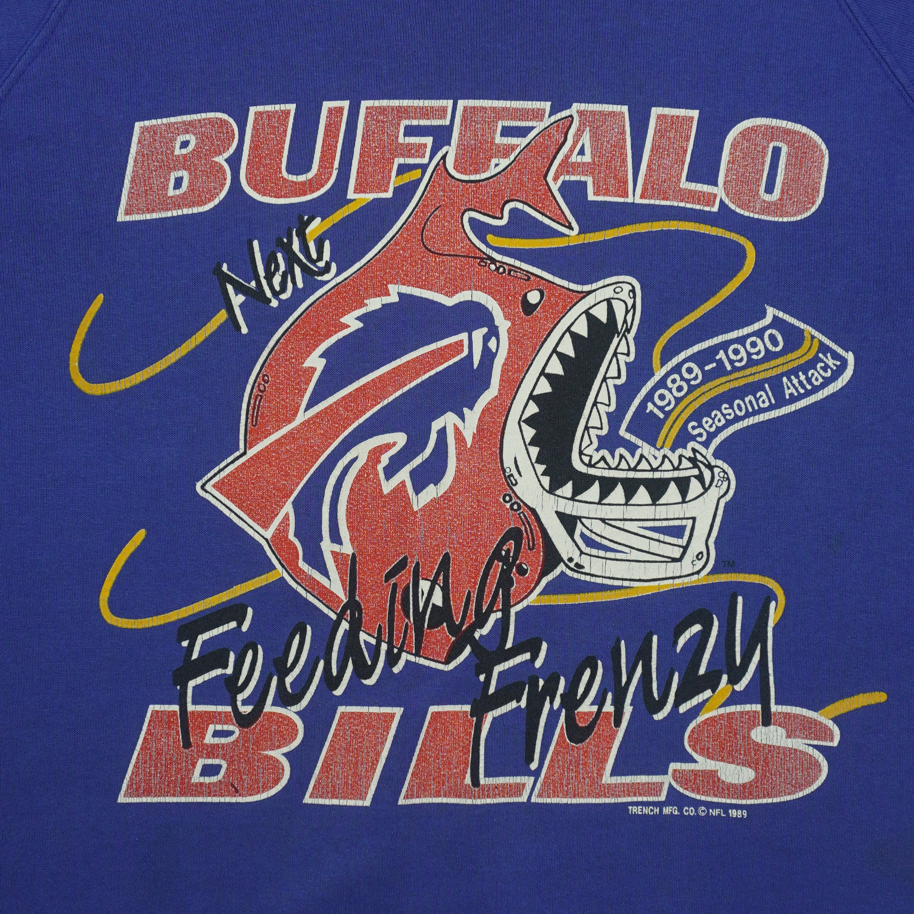 NFL (Trench) - Buffalo Bills Next Feeding Frenzy Crew Neck Sweatshirt 1989 Large Vintage Retro Football