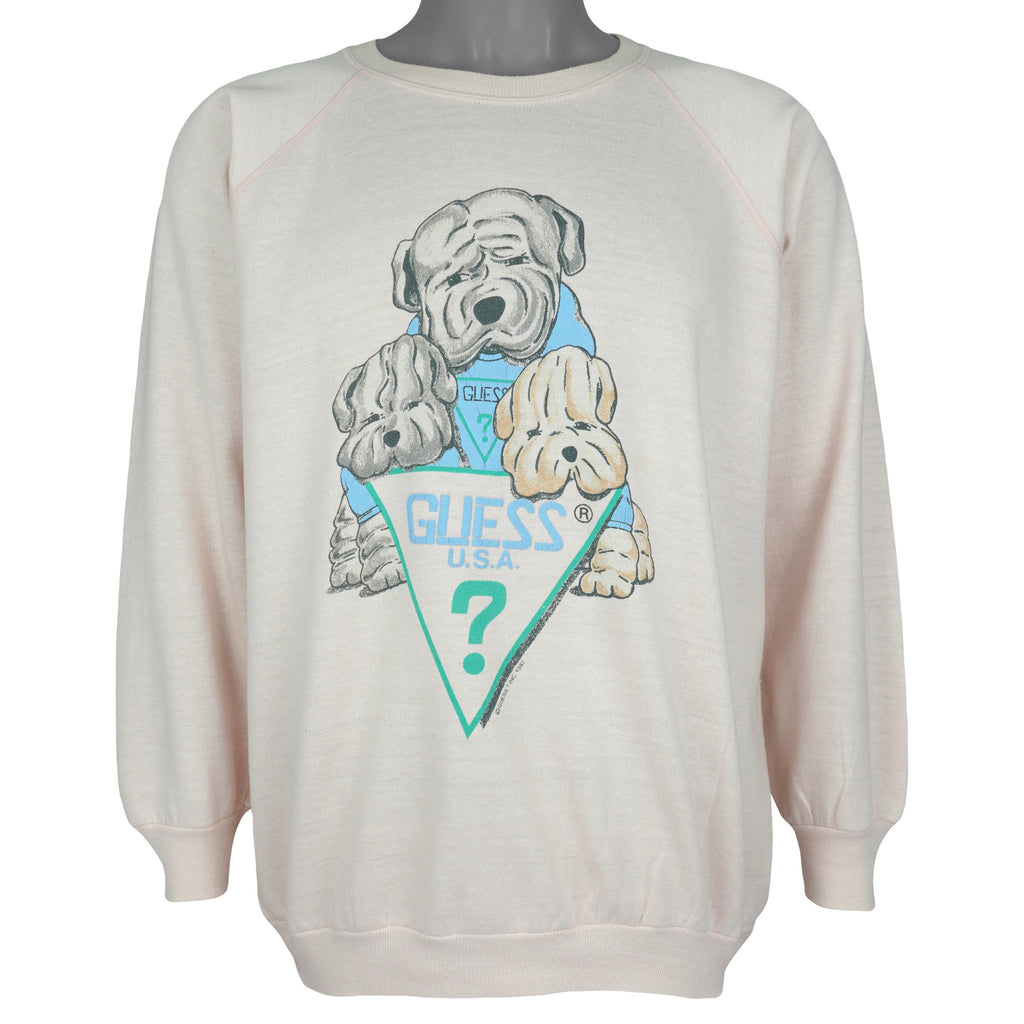 Guess - USA Puppies Spell-Out Crew Neck Sweatshirt 1987 Medium Vintage Retro