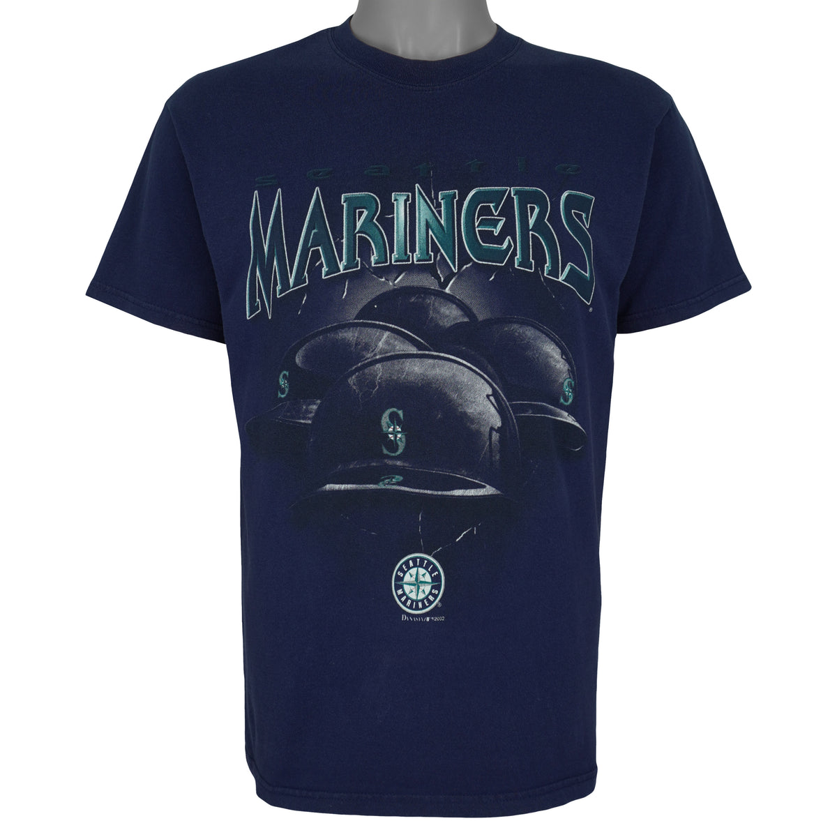 MLB (True Fan) - Seattle Mariners Helmet T-Shirt 2002 Medium Vintage Retro Baseball