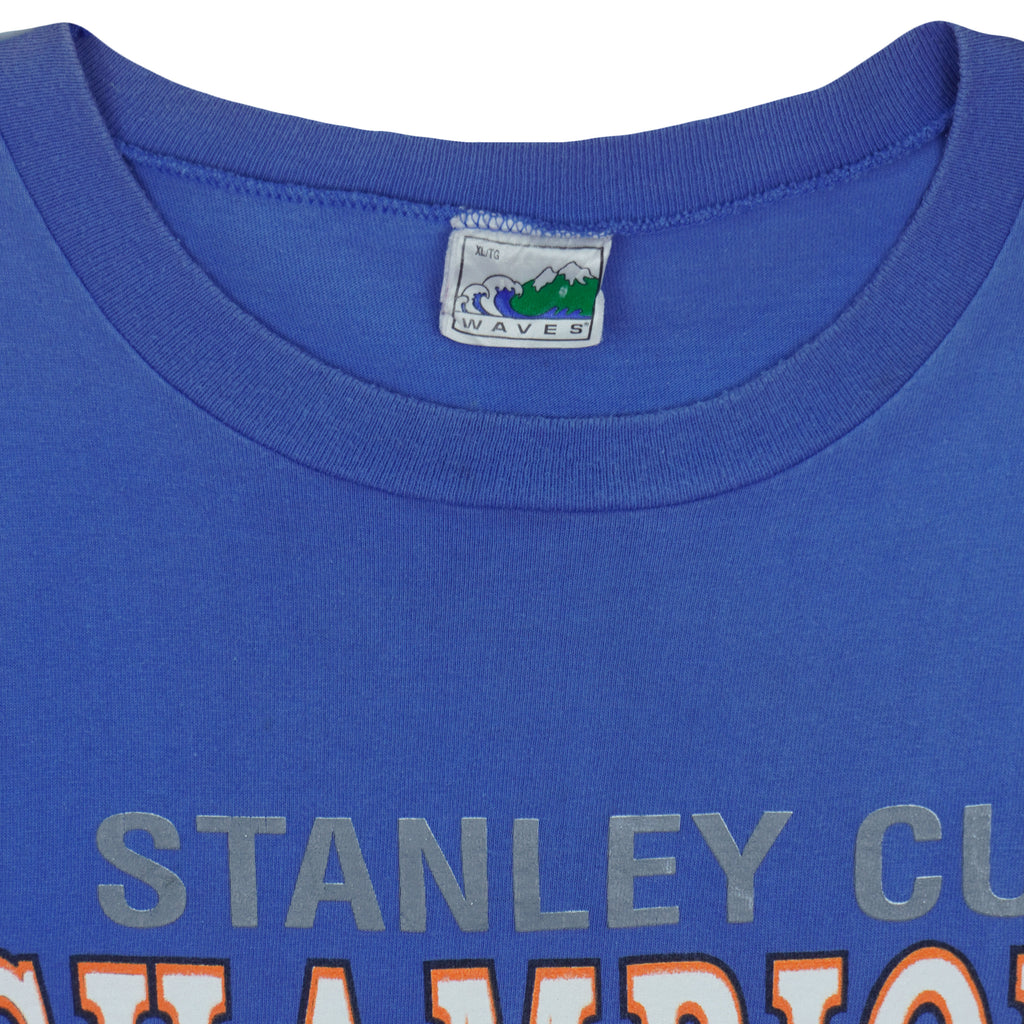 NHL (Waves) - Edmonton Oilers Stanley Cup Champions T-Shirt 1990 X-Large Vintage Retro Hockey