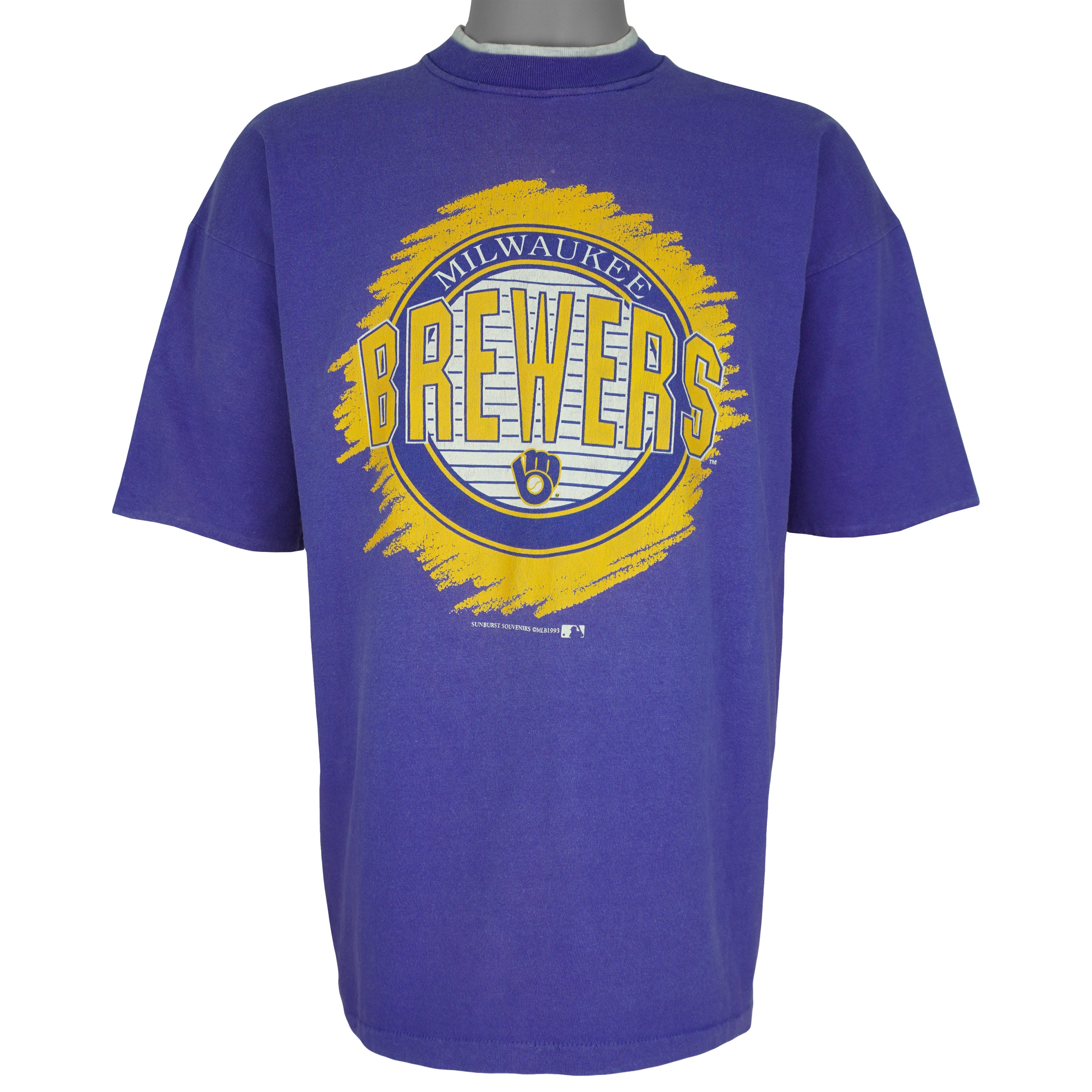 MLB (Sunburst) - Milwaukee Brewers Roll Up Sleeves T-Shirt 1993 Large Vintage Retro Baseball