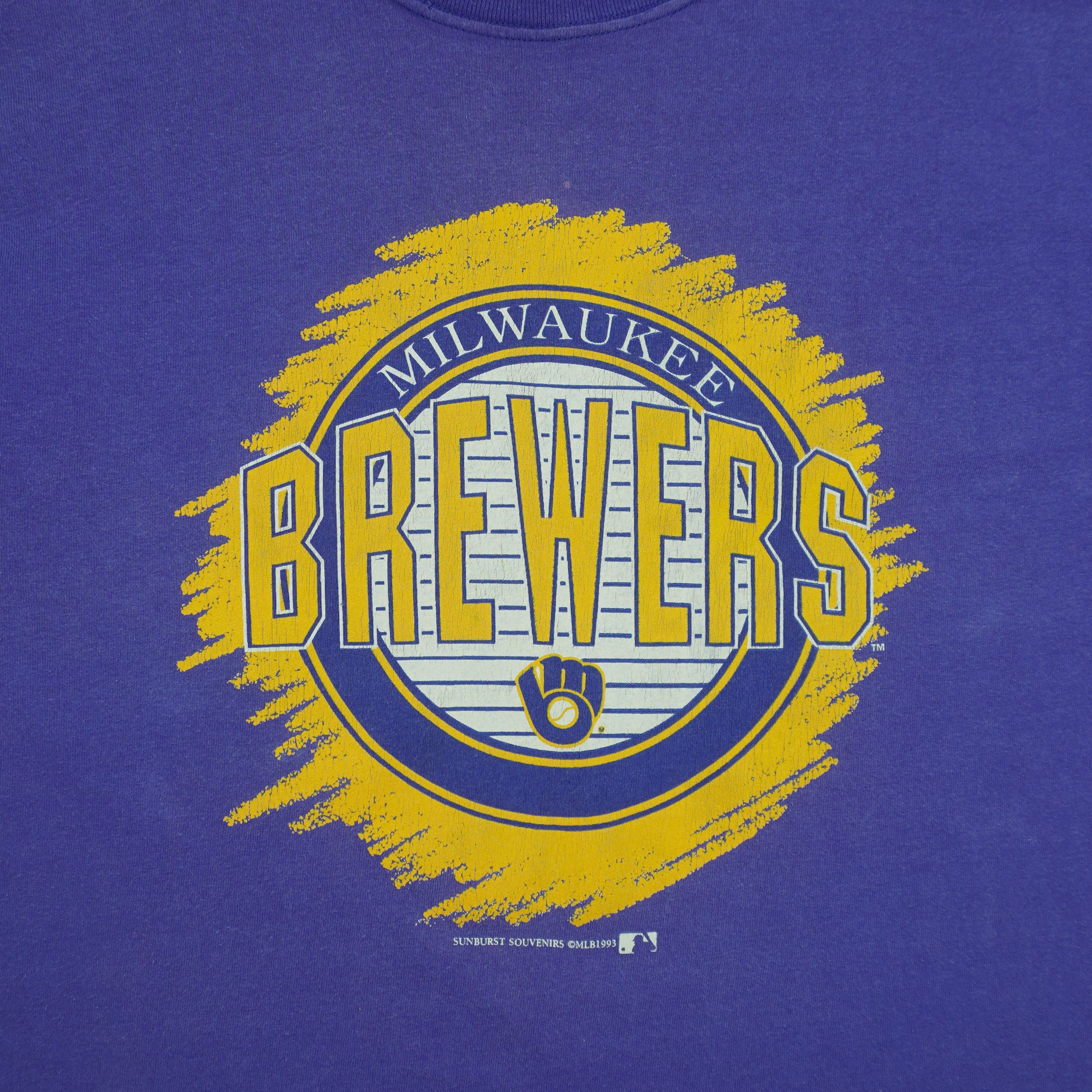 MLB (Sunburst) - Milwaukee Brewers Roll Up Sleeves T-Shirt 1993 Large Vintage Retro Baseball