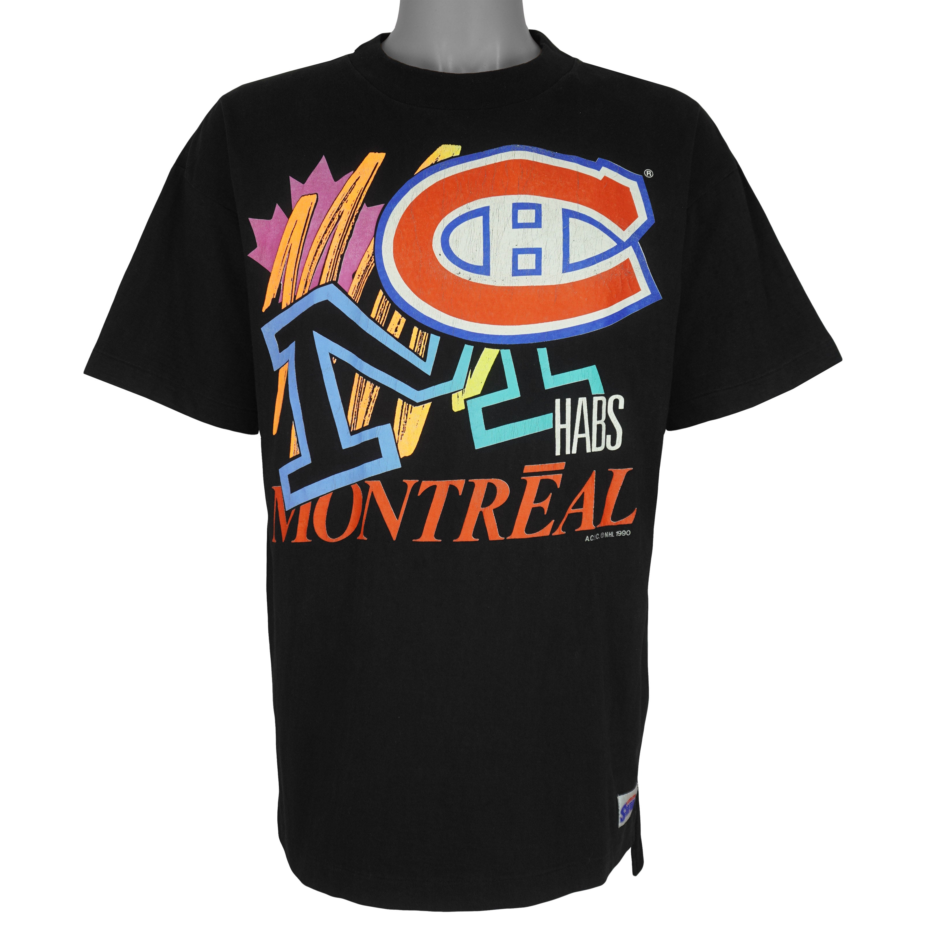 NHL (Softwear) - Montreal Canadiens Hockey T-Shirt 1990 Large Small Vintage Retro Hockey