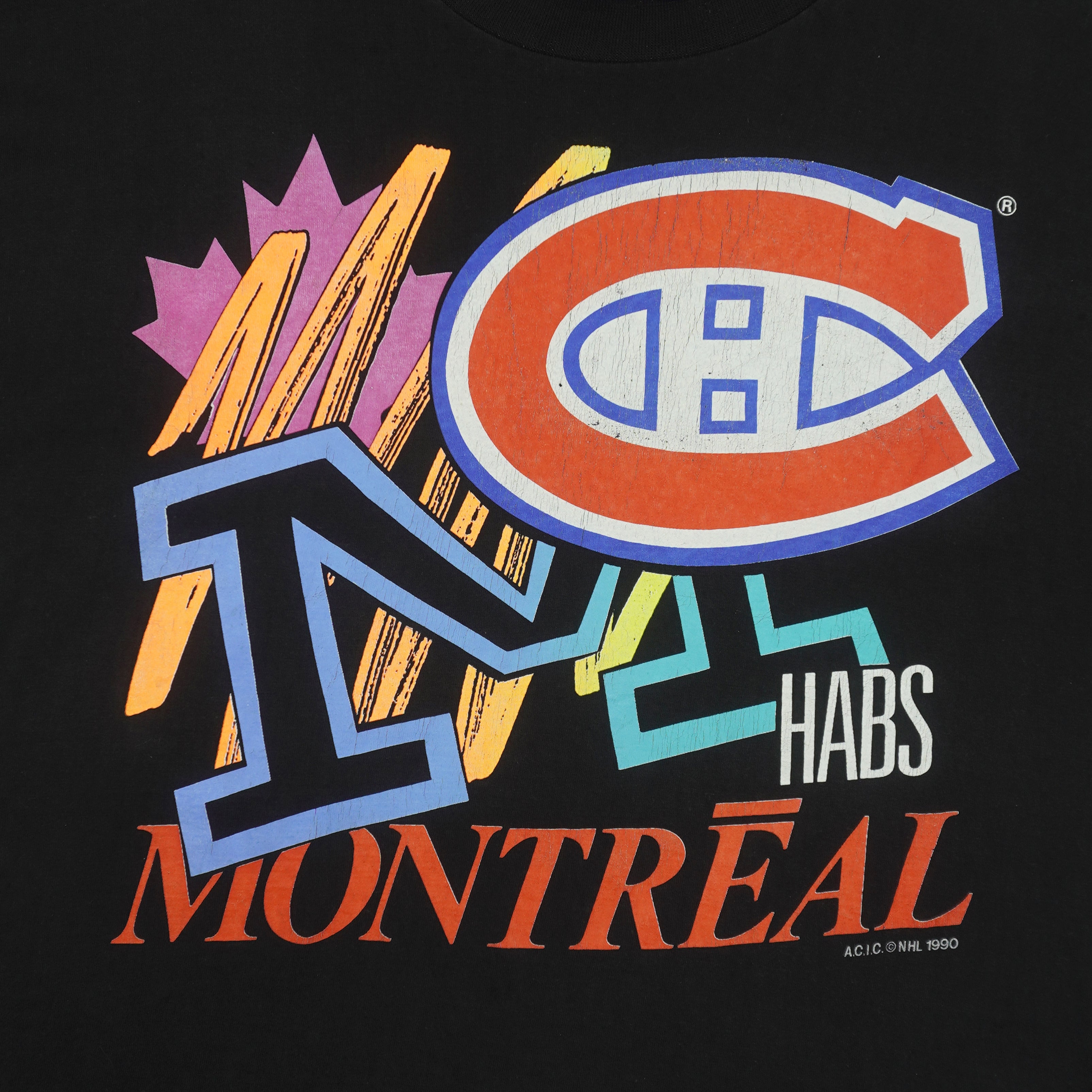 NHL (Softwear) - Montreal Canadiens Hockey T-Shirt 1990 Large Small Vintage Retro Hockey