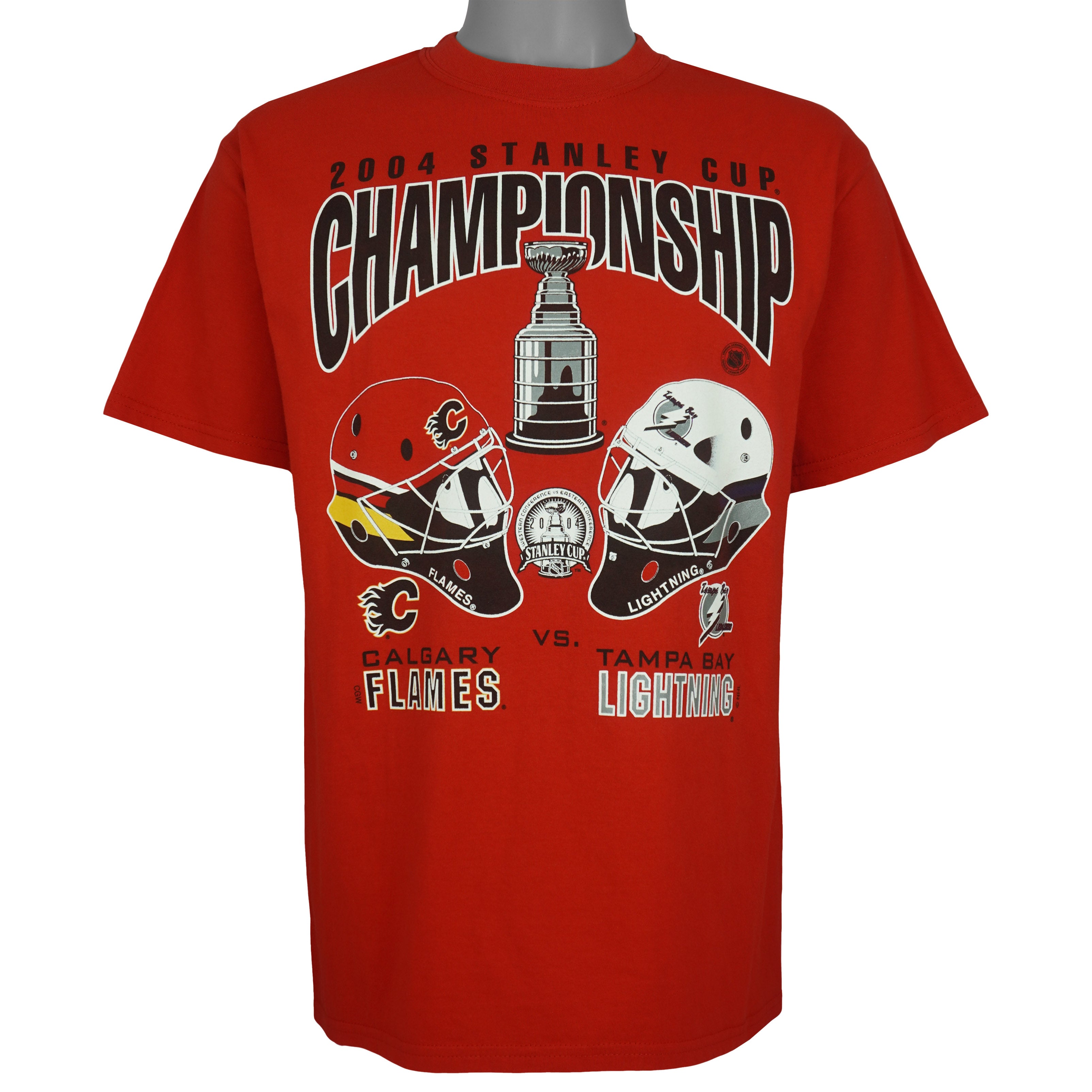 NHL - Calgary Flames Vs Tampa Bay Lightning Stanley Cup T-Shirt 2004 Medium Vintage Retro Hockey