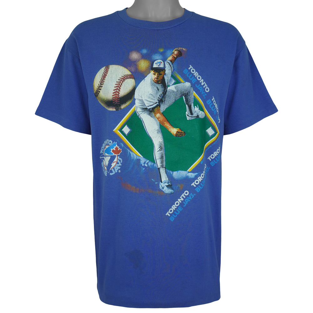 MLB - Toronto Blue Jays Pitcher Single Stitch T-Shirt 1991 Large Vintage Retro Baseball