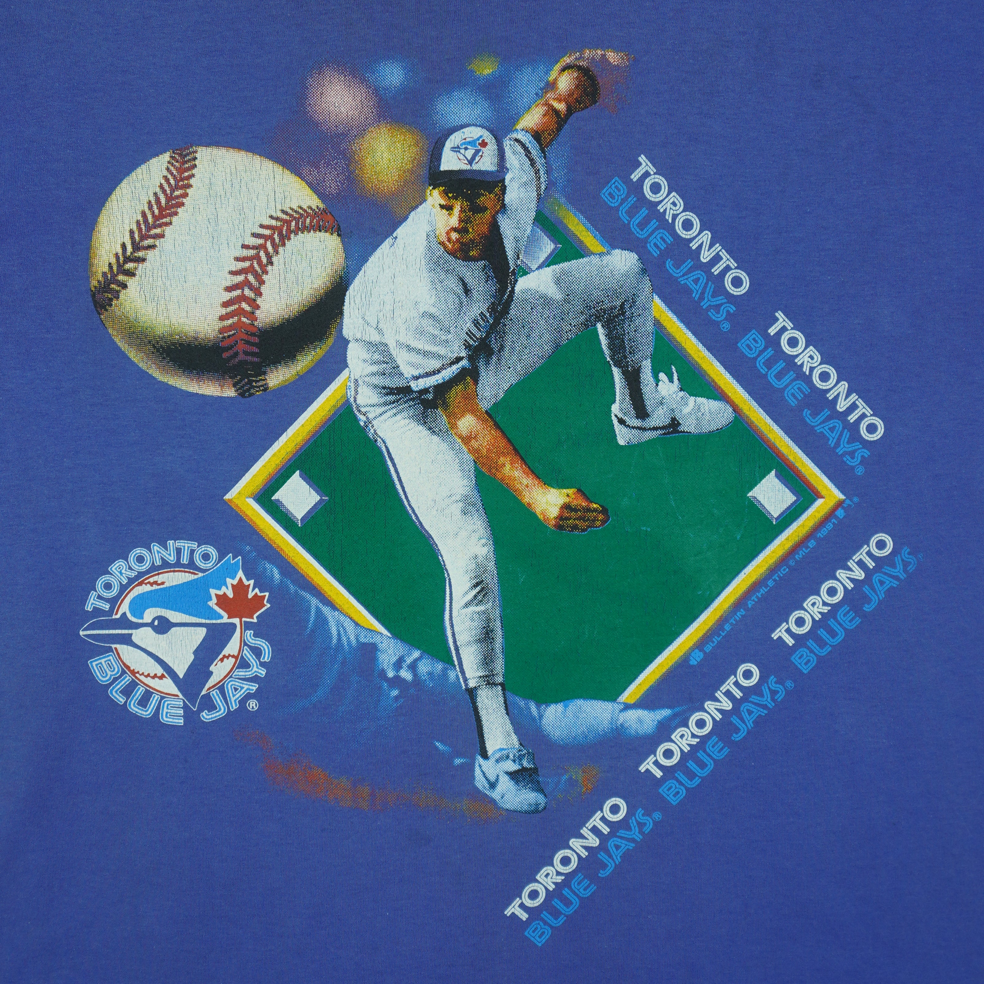 MLB - Toronto Blue Jays Pitcher Single Stitch T-Shirt 1991 Large Vintage Retro Baseball