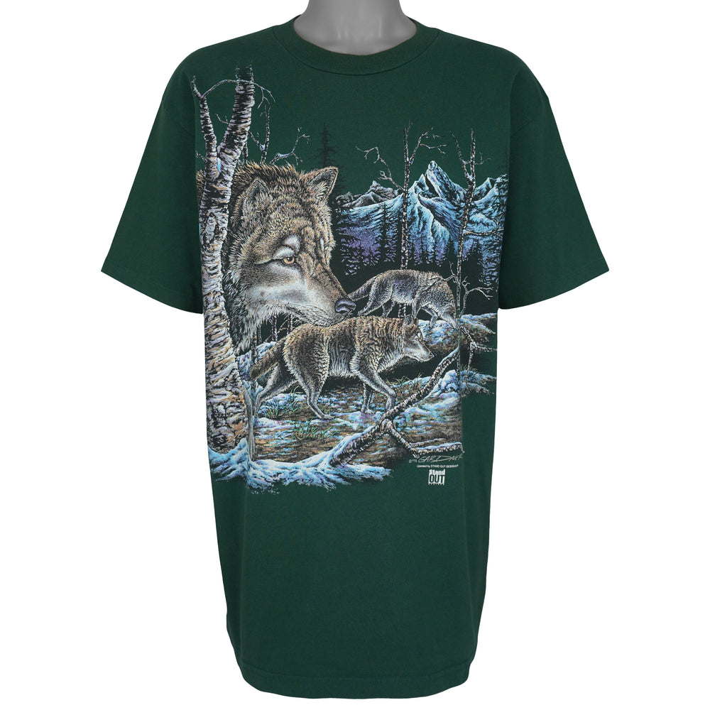 Vintage (Stand Out) - Wolf Animal Print T-Shirt 1995 Large Vintage Retro