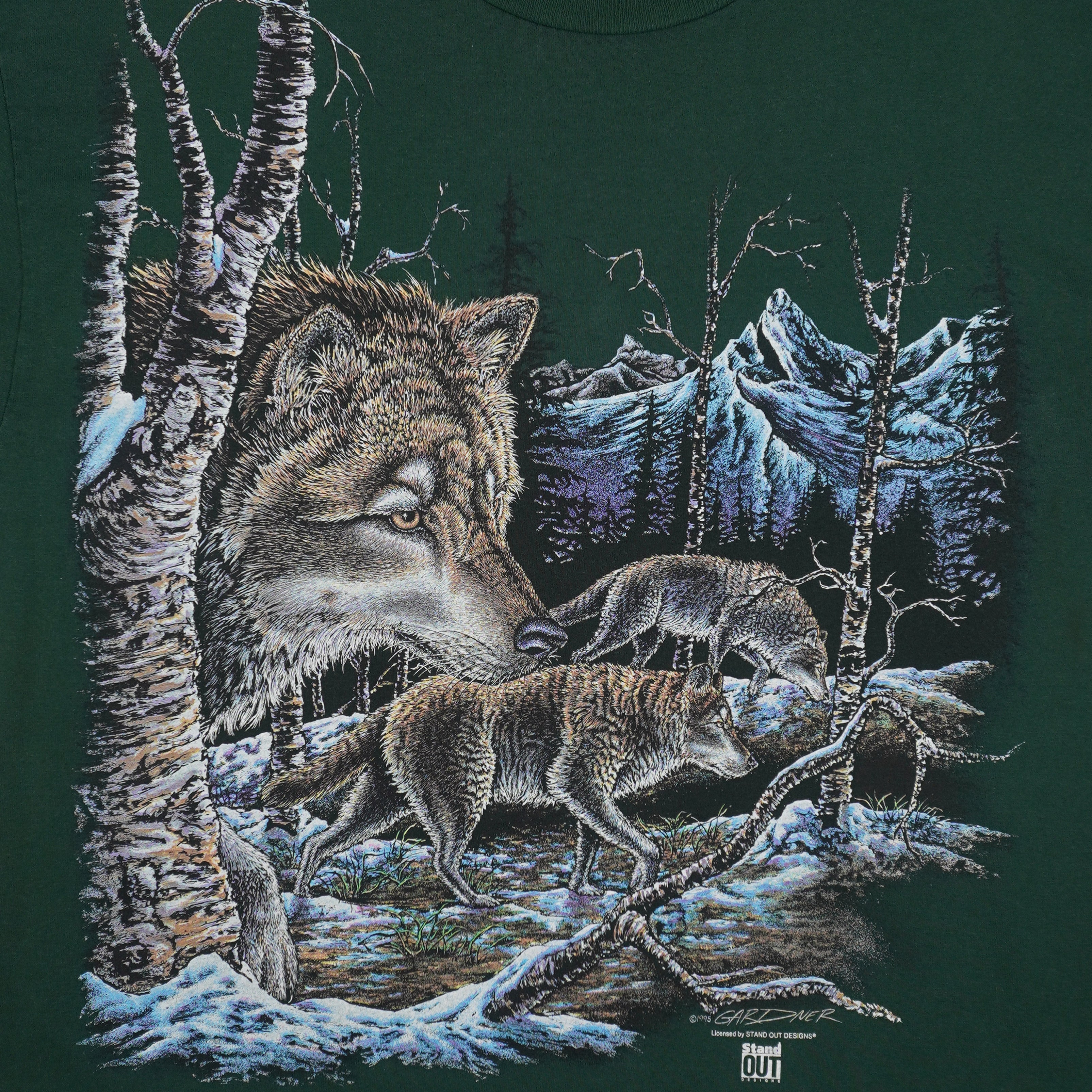 Vintage (Stand Out) - Wolf Animal Print T-Shirt 1995 Large Vintage Retro