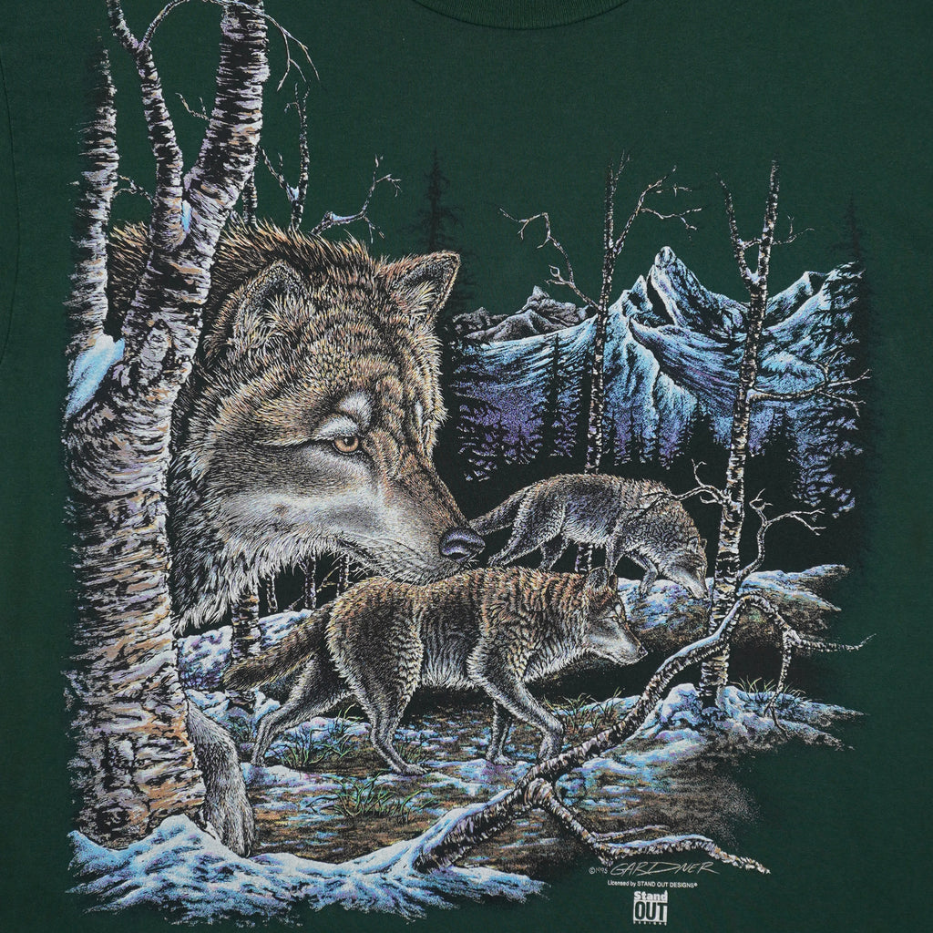 Vintage (Stand Out) - Wolf Animal Print T-Shirt 1995 Large Vintage Retro