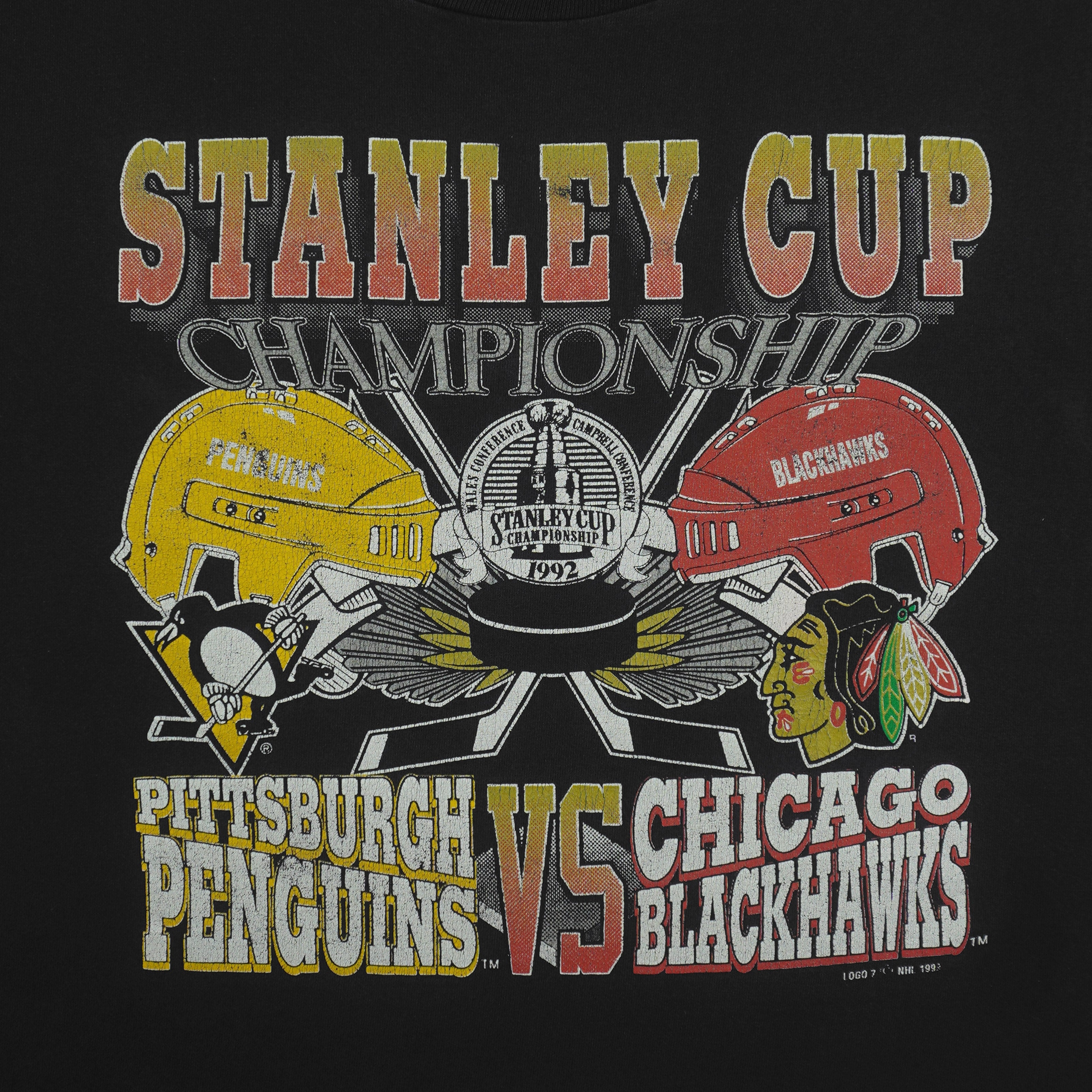 NHL (Tultex) - Stanley Cup Penguins Vs Blackhawks T-Shirt 1992 Large Vintage Retro Hockey