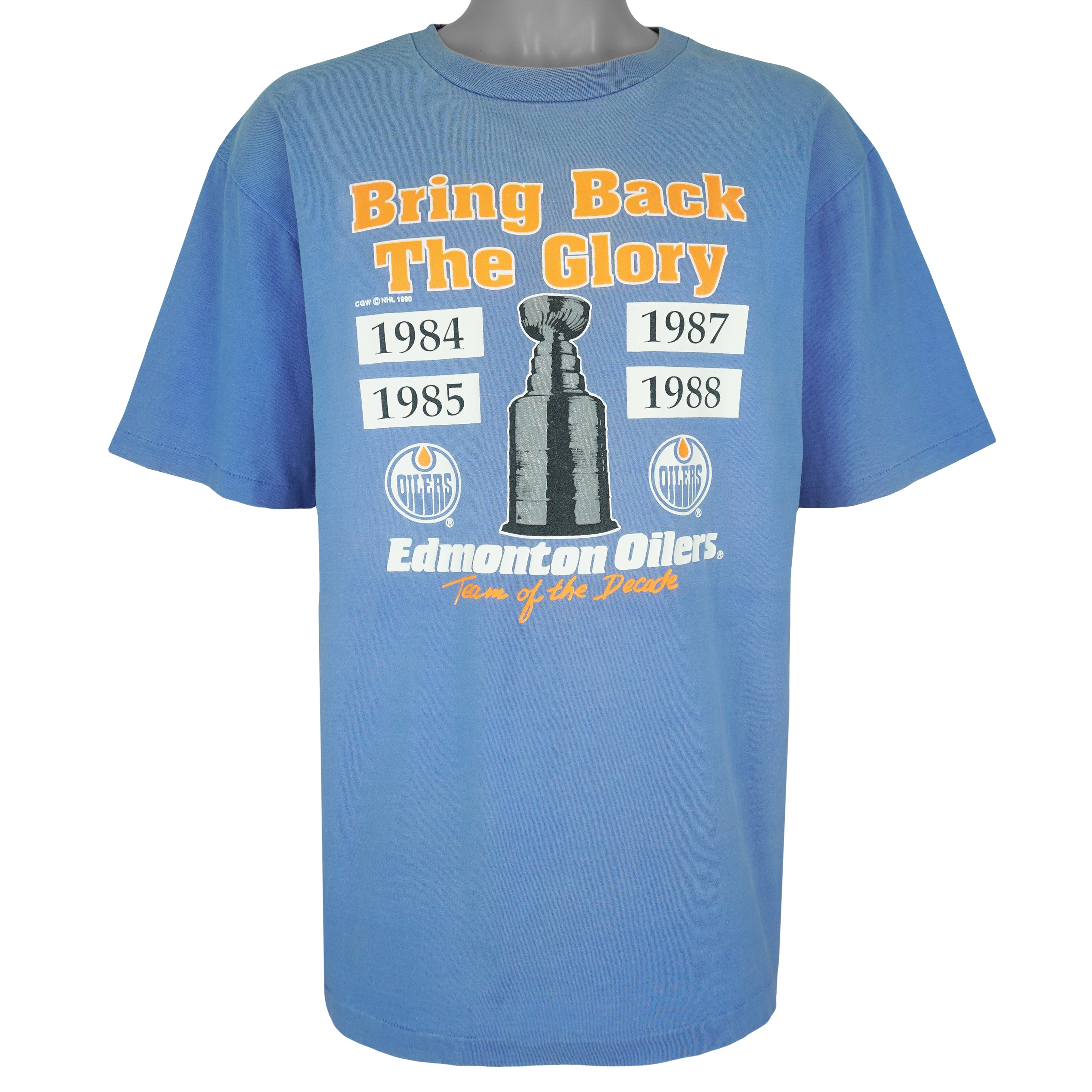 NHL (Waves) - Edmonton Oilers Team Of The Decade Stanley Cup T-Shirt 1990 Large Vintage Retro Hockey