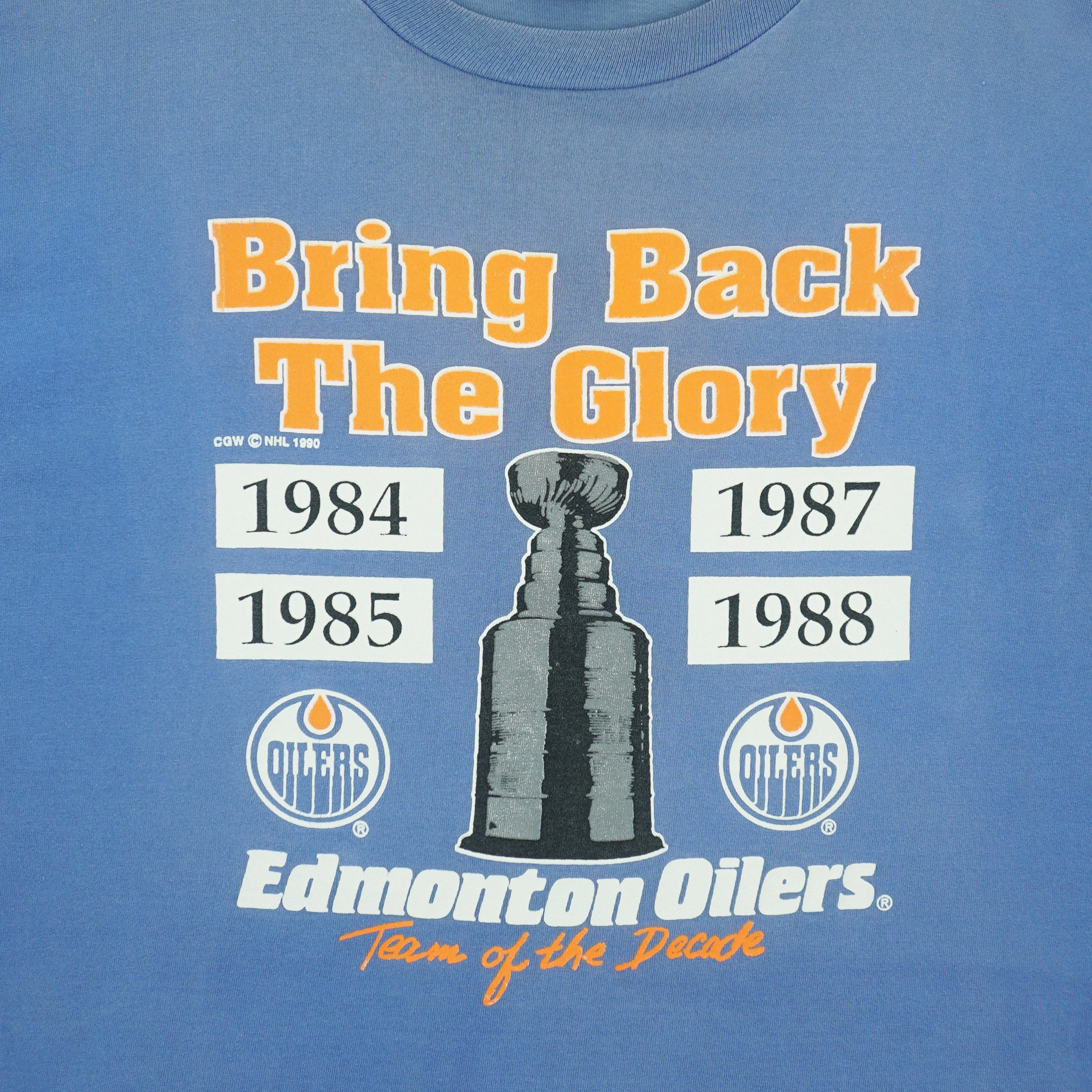 NHL (Waves) - Edmonton Oilers Team Of The Decade Stanley Cup T-Shirt 1990 Large Vintage Retro Hockey