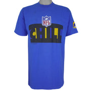 Blue T-shirt with a large CHILL graphic across the chest