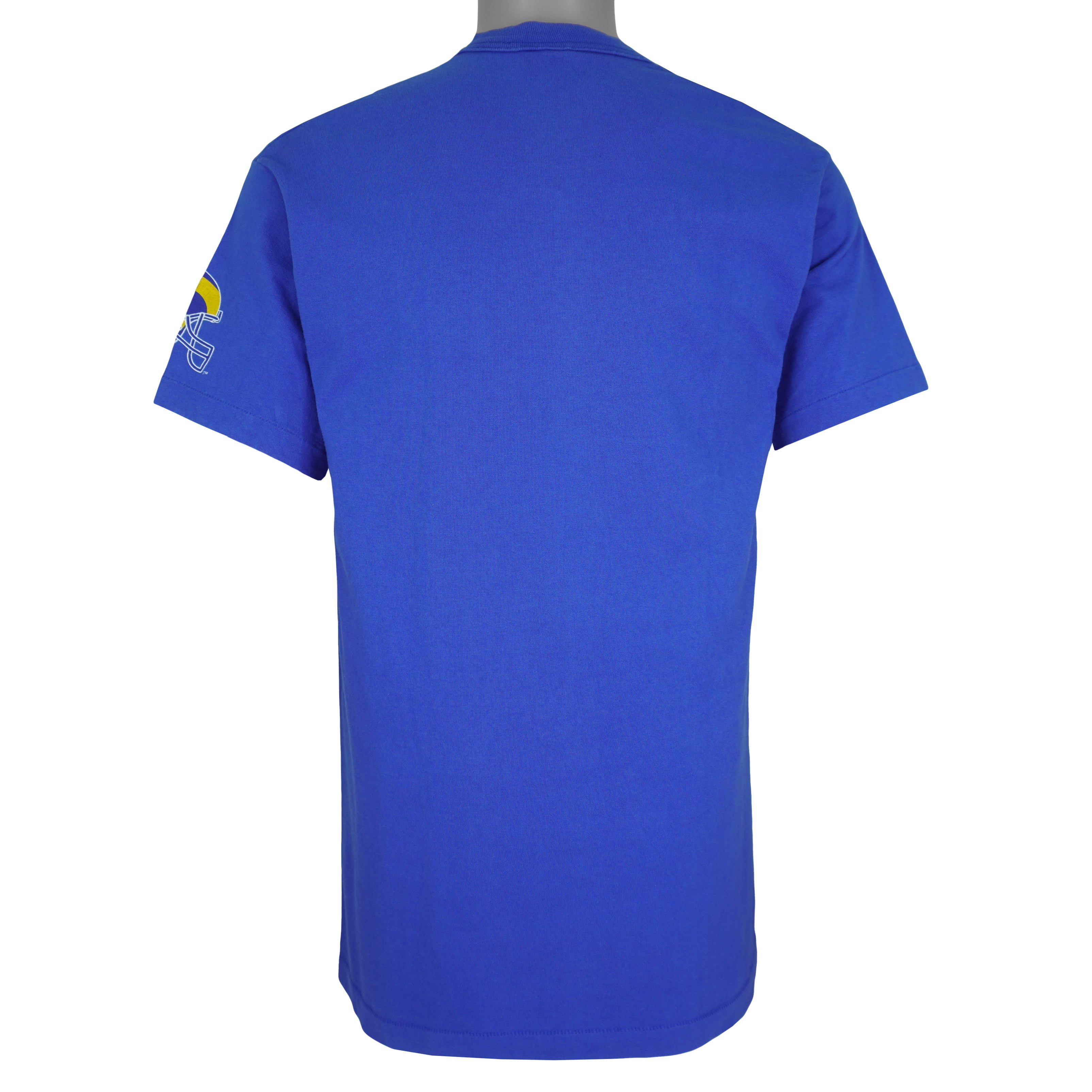 Plain blue back of the long-fitting Rams T-shirt