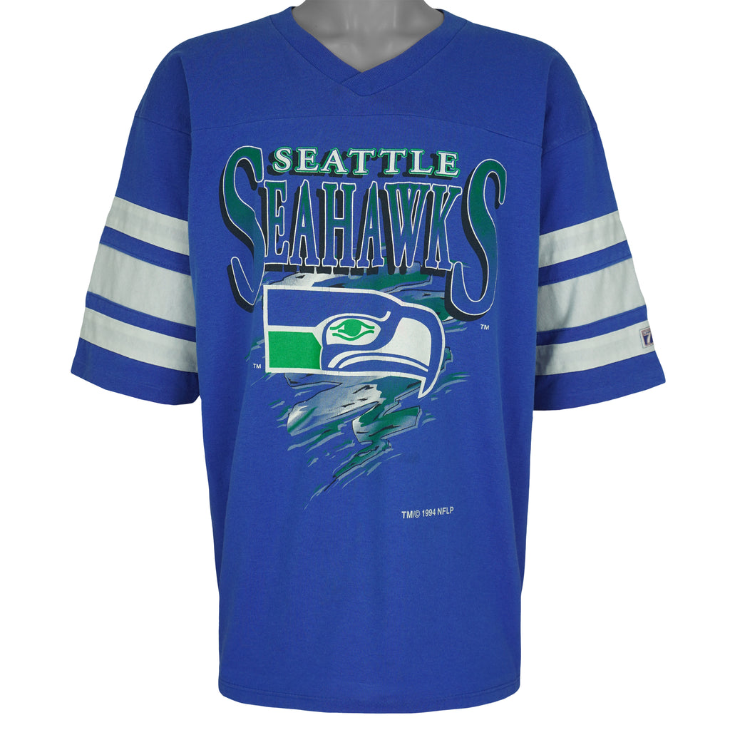 NFL (Logo 7) - Seattle Seahawks Big Logo Football Jersey 1994 X-Large Vintage Retro Football