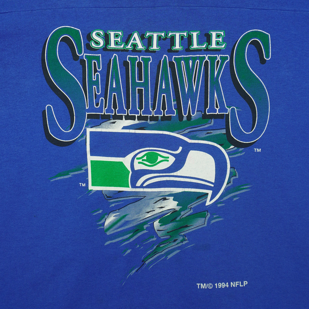 NFL (Logo 7) - Seattle Seahawks Big Logo Football Jersey 1994 X-Large Vintage Retro Football